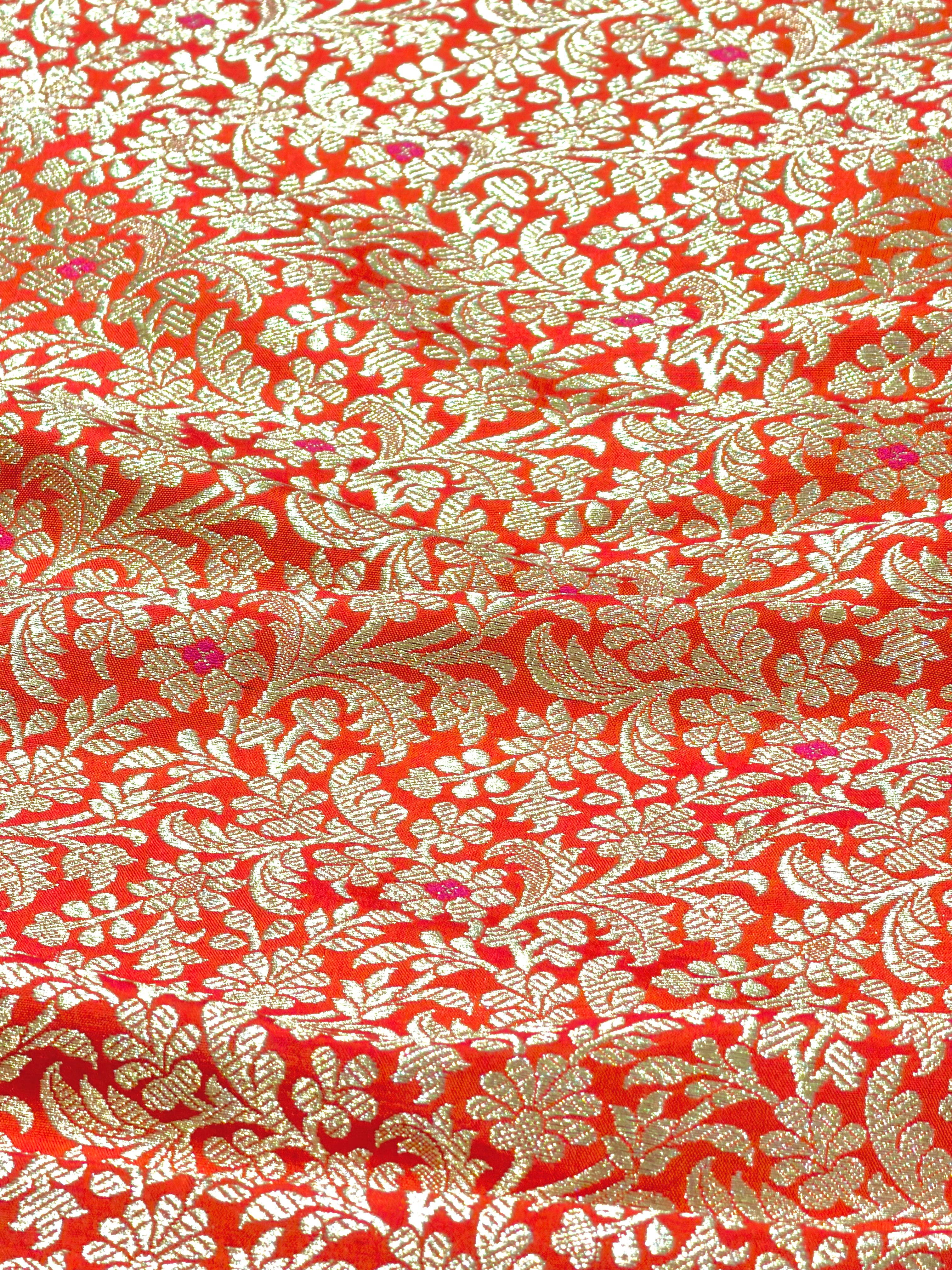 Orange Meenakari Brocade Katan Silk Handloom Fabric