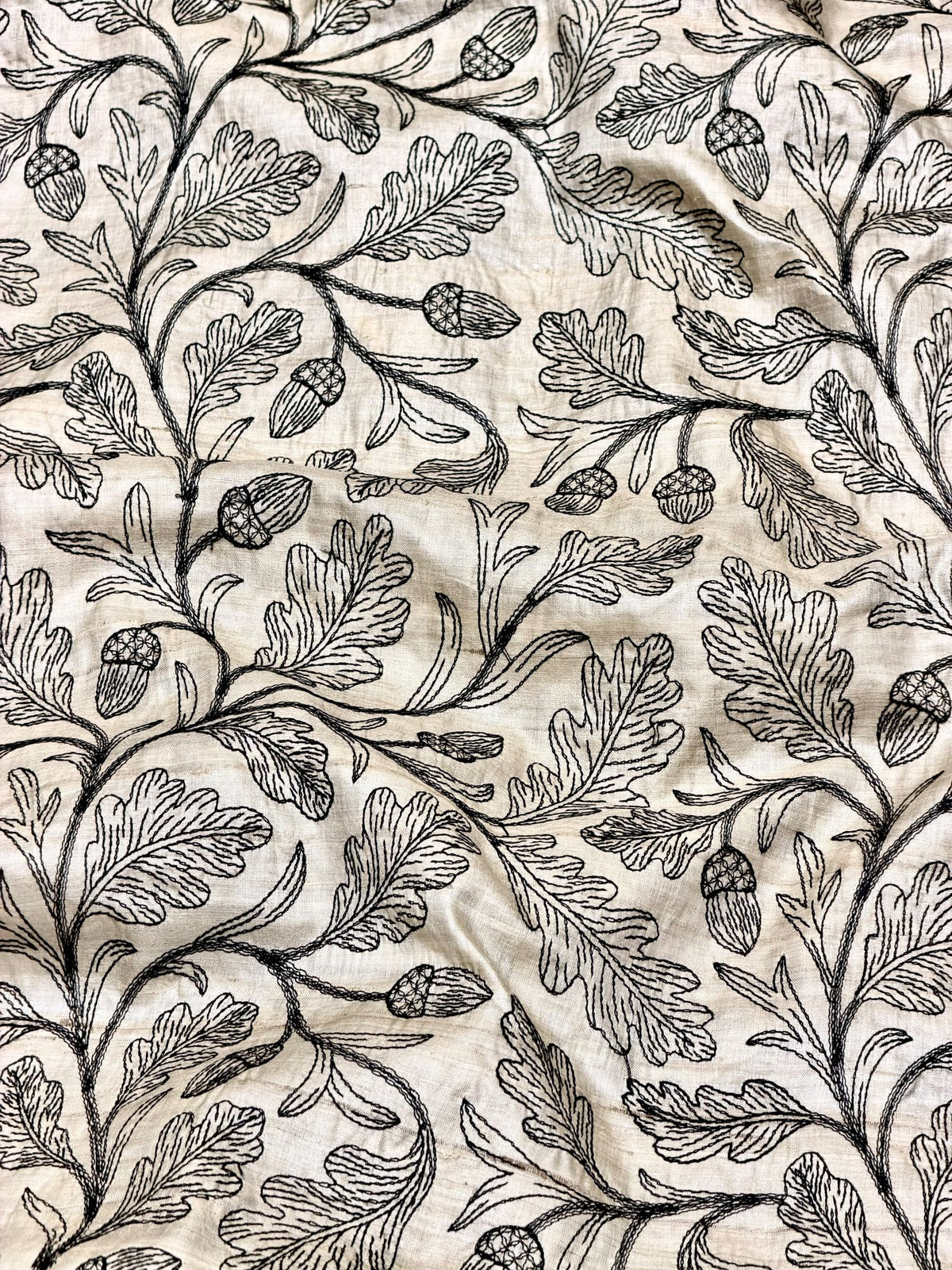 Ivory-Beige Pure Tussar Natural Floral Embroidered Fabric