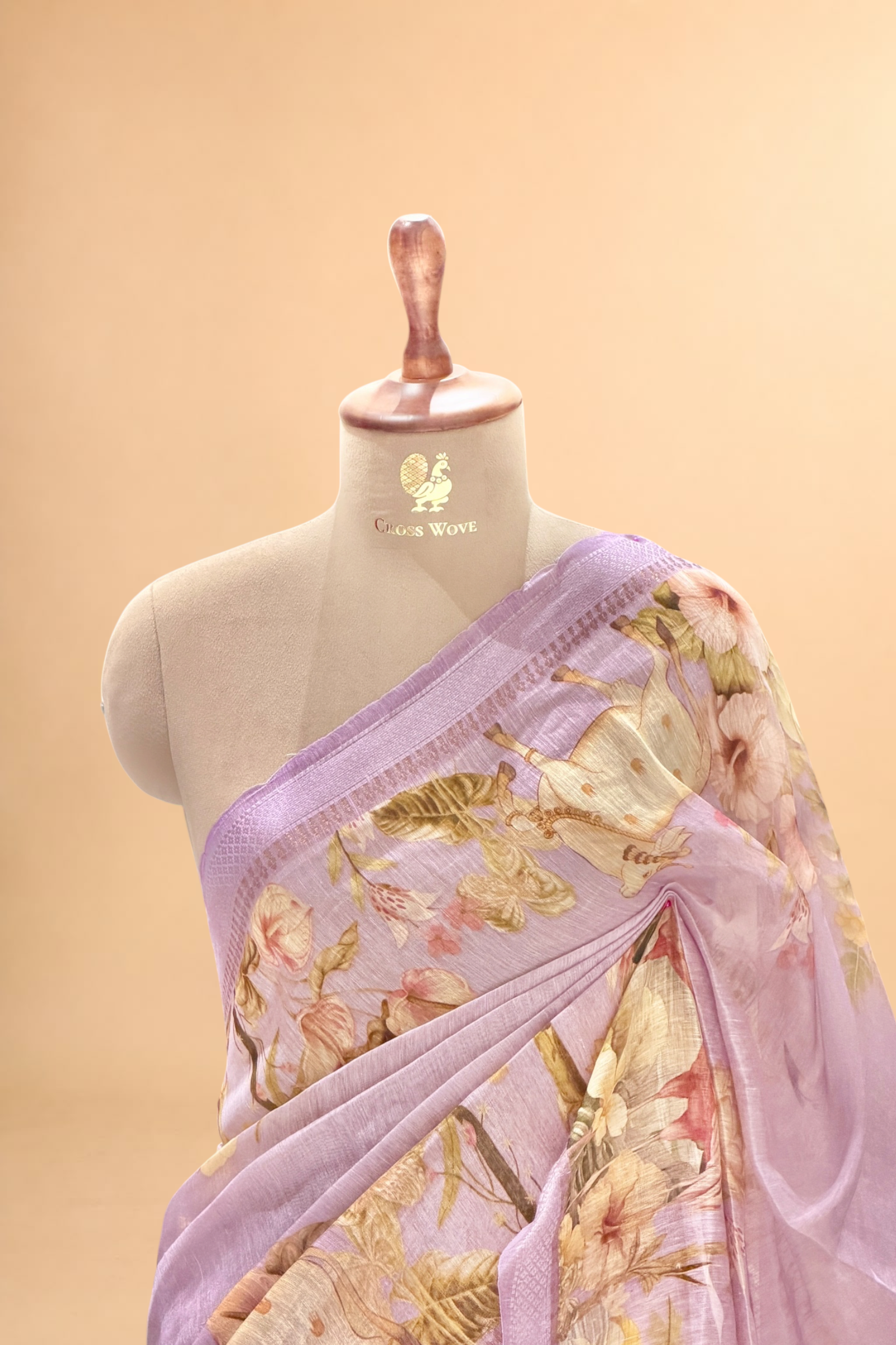 Lavender Pure Linen Pichwai Printed Silk Saree