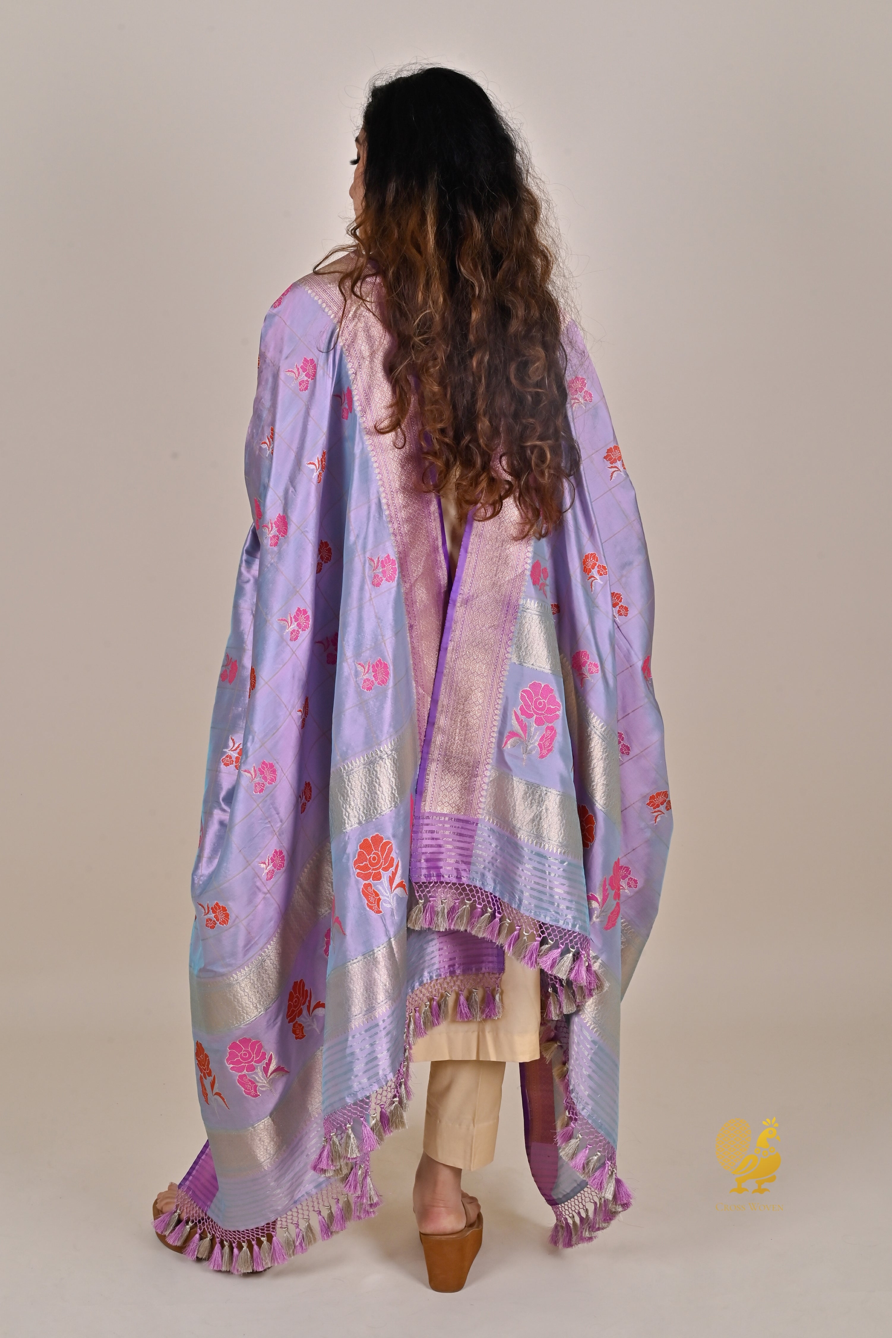 Dual Tone Lavender Lilac Pure Katan Silk Banarasi Handloom Dupatta
