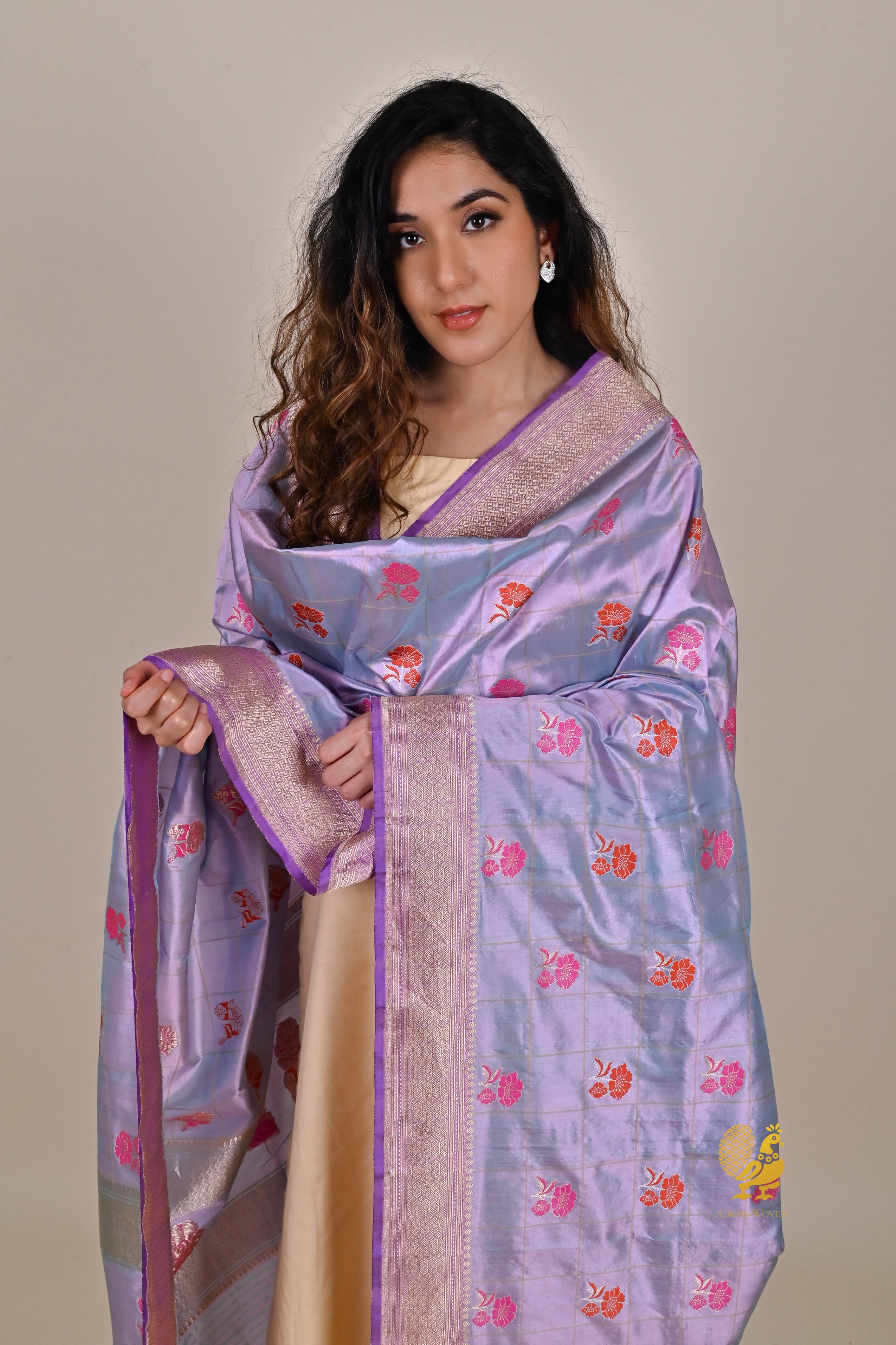 Dual Tone Lavender Lilac Pure Katan Silk Banarasi Handloom Dupatta