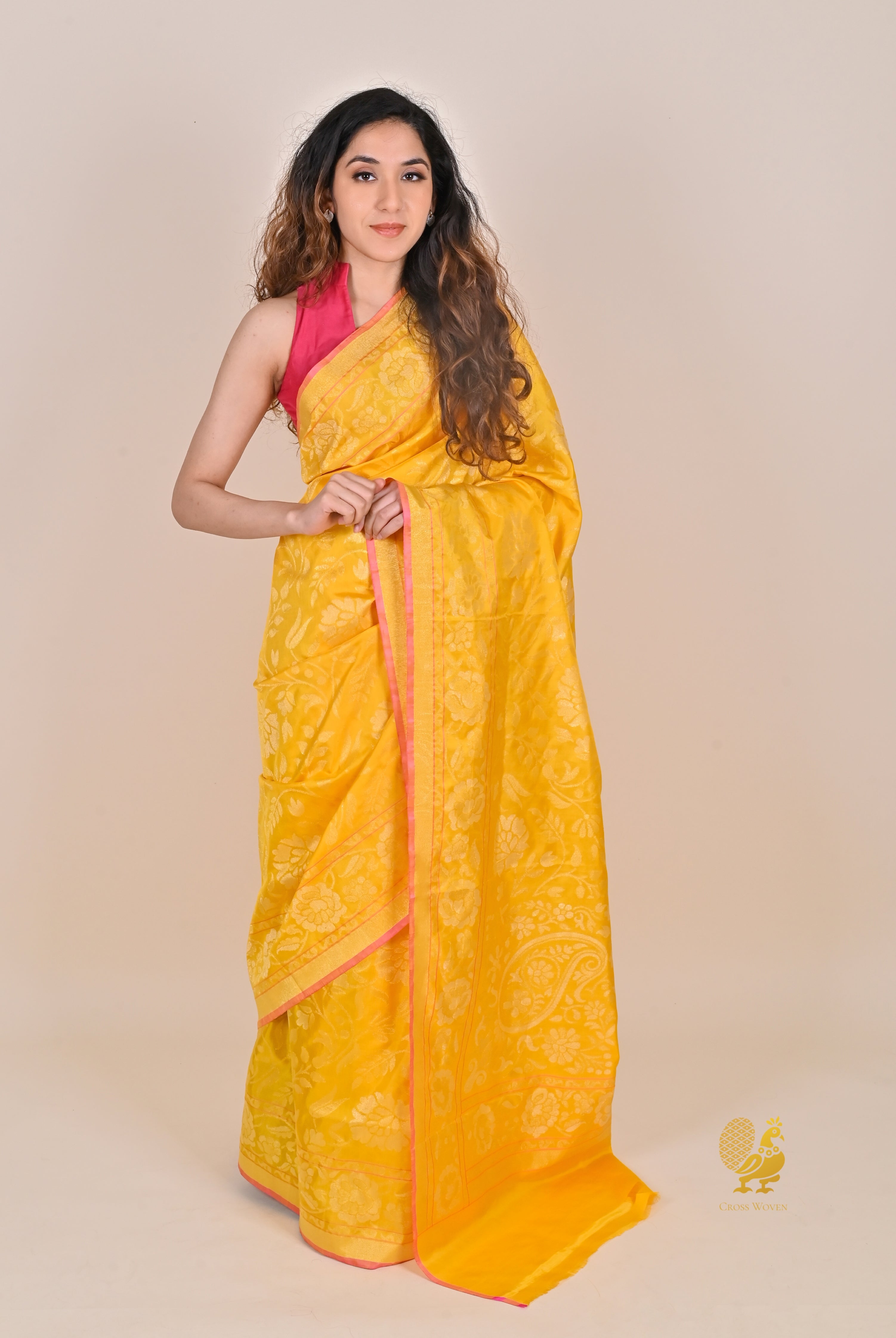 Golden Yellow Real Zari Pure Katan Silk Saree
