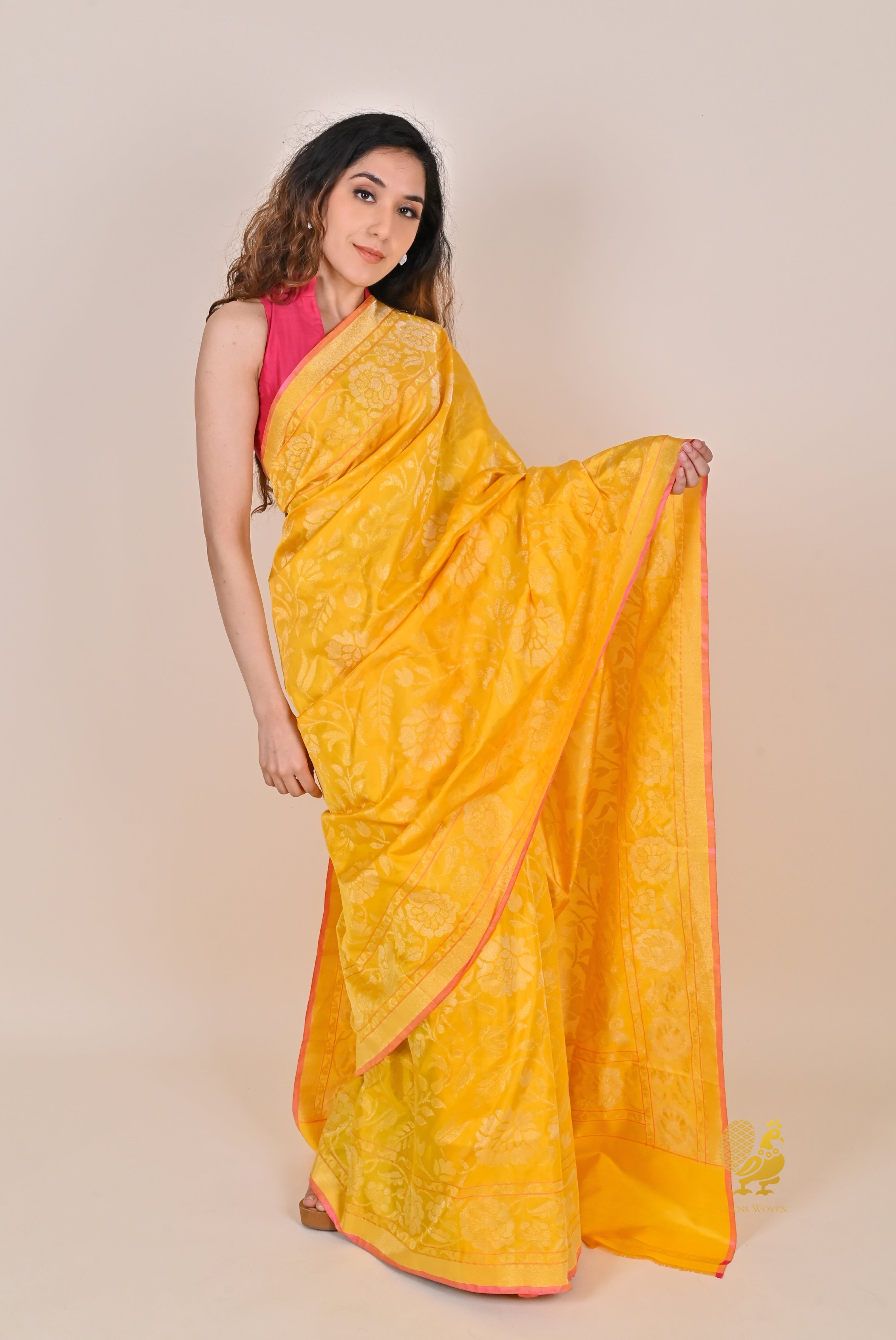 Golden Yellow Real Zari Pure Katan Silk Saree
