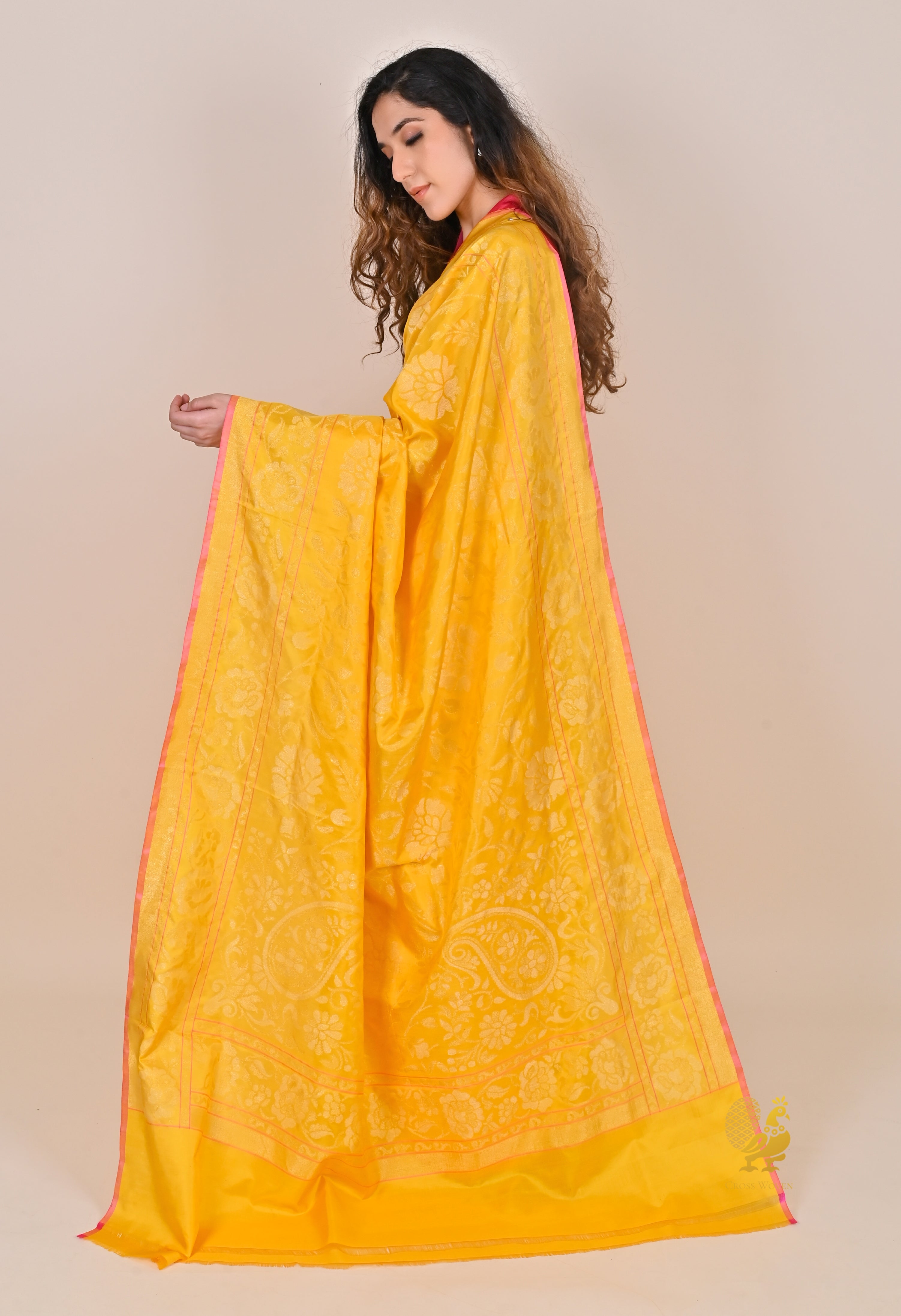 Golden Yellow Real Zari Pure Katan Silk Saree