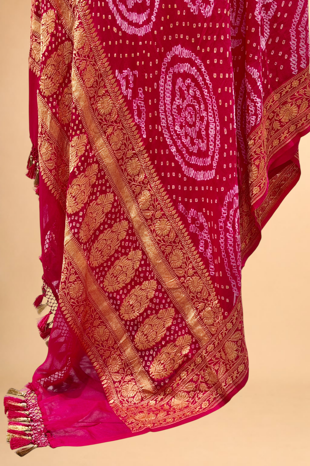 Fuchsia Pink Georgette Khaddi Rai Bandhani Dupatta