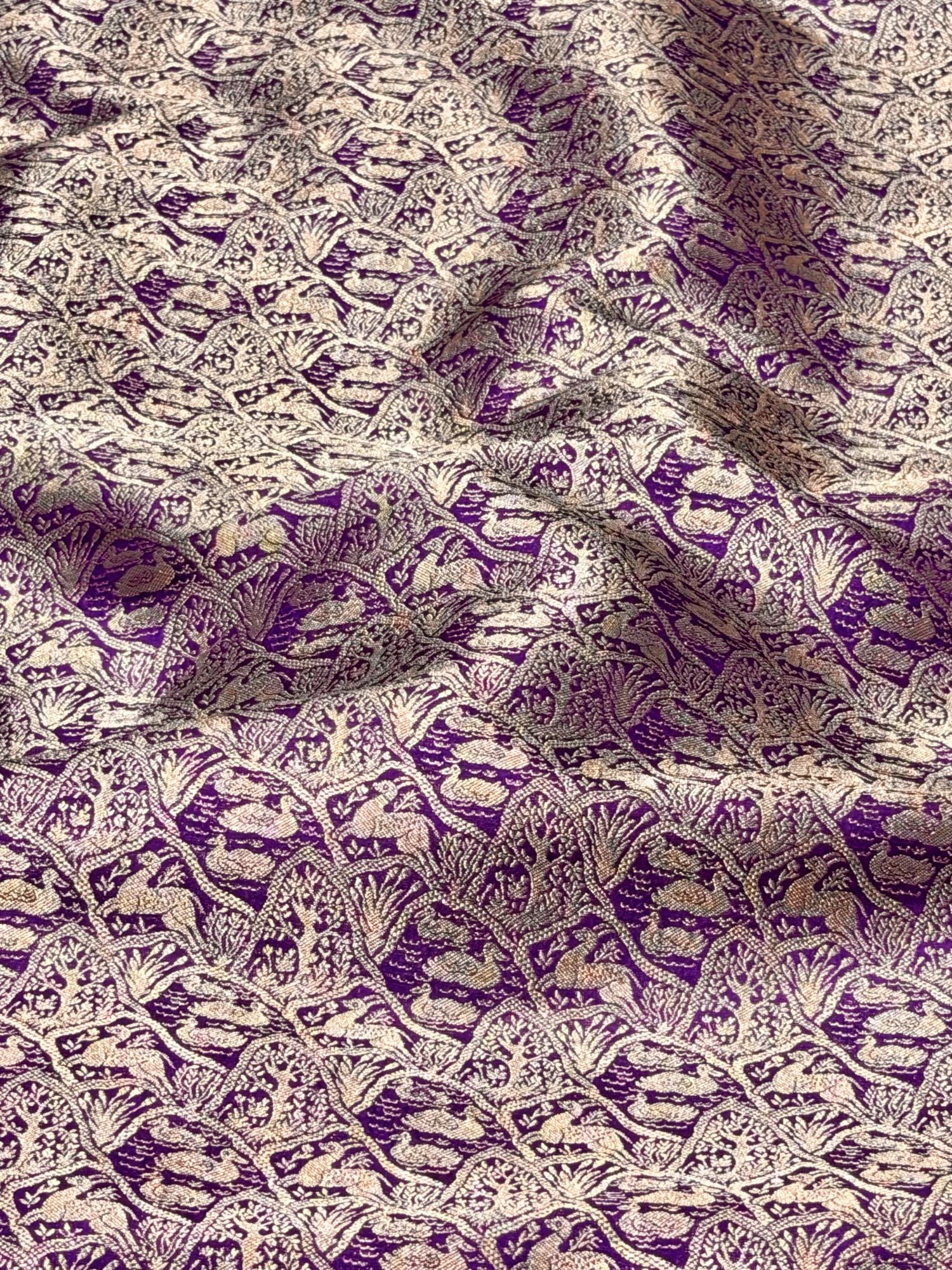 Deep Purple Brocade Katan Silk Handloom Fabric