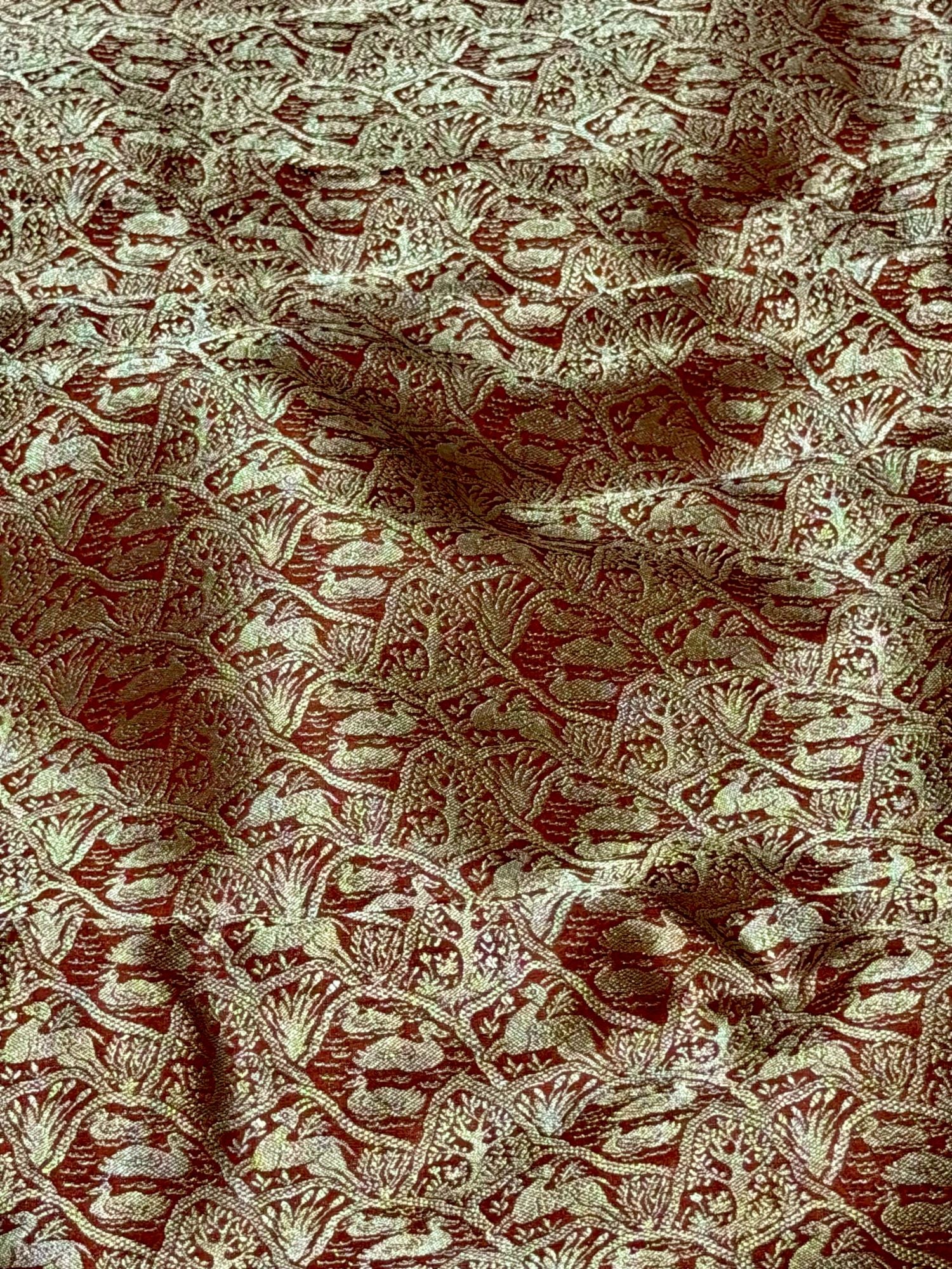 Rust Brocade Katan Silk Handloom Fabric