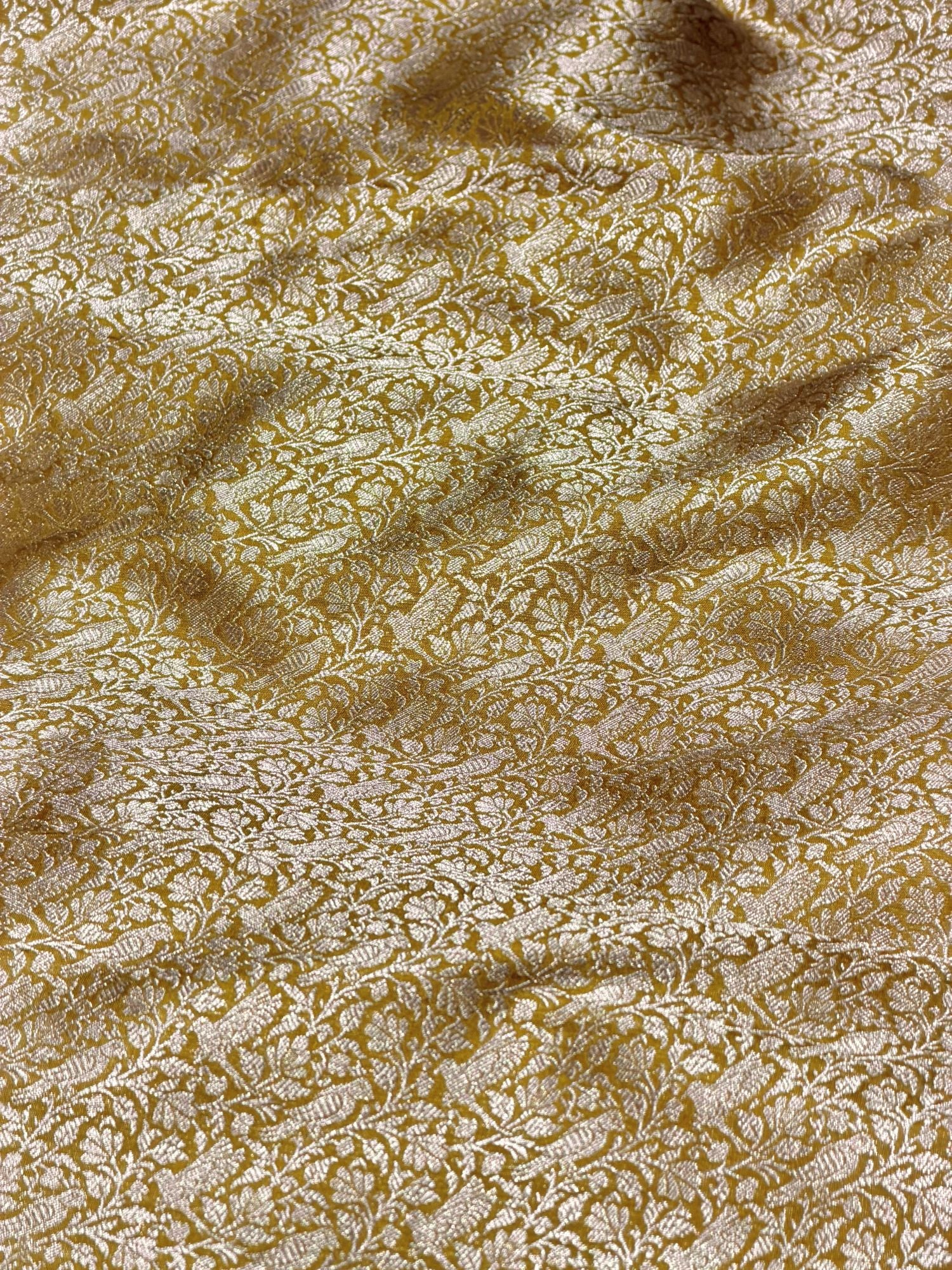 Mustard Gold Shikarghah Katan Silk Handloom Fabric