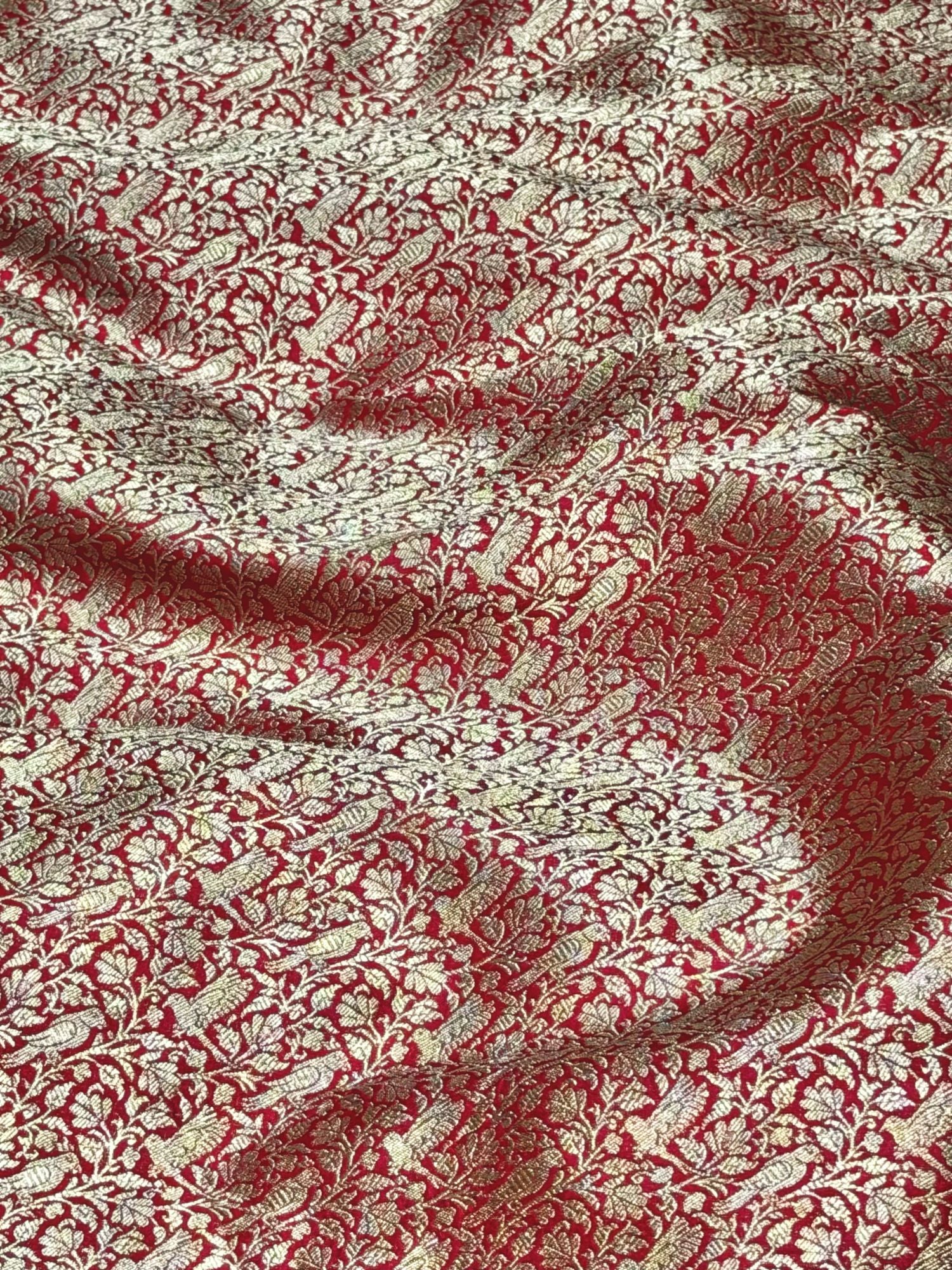 Rani Pink Shikarghah Katan Silk Handloom Fabric