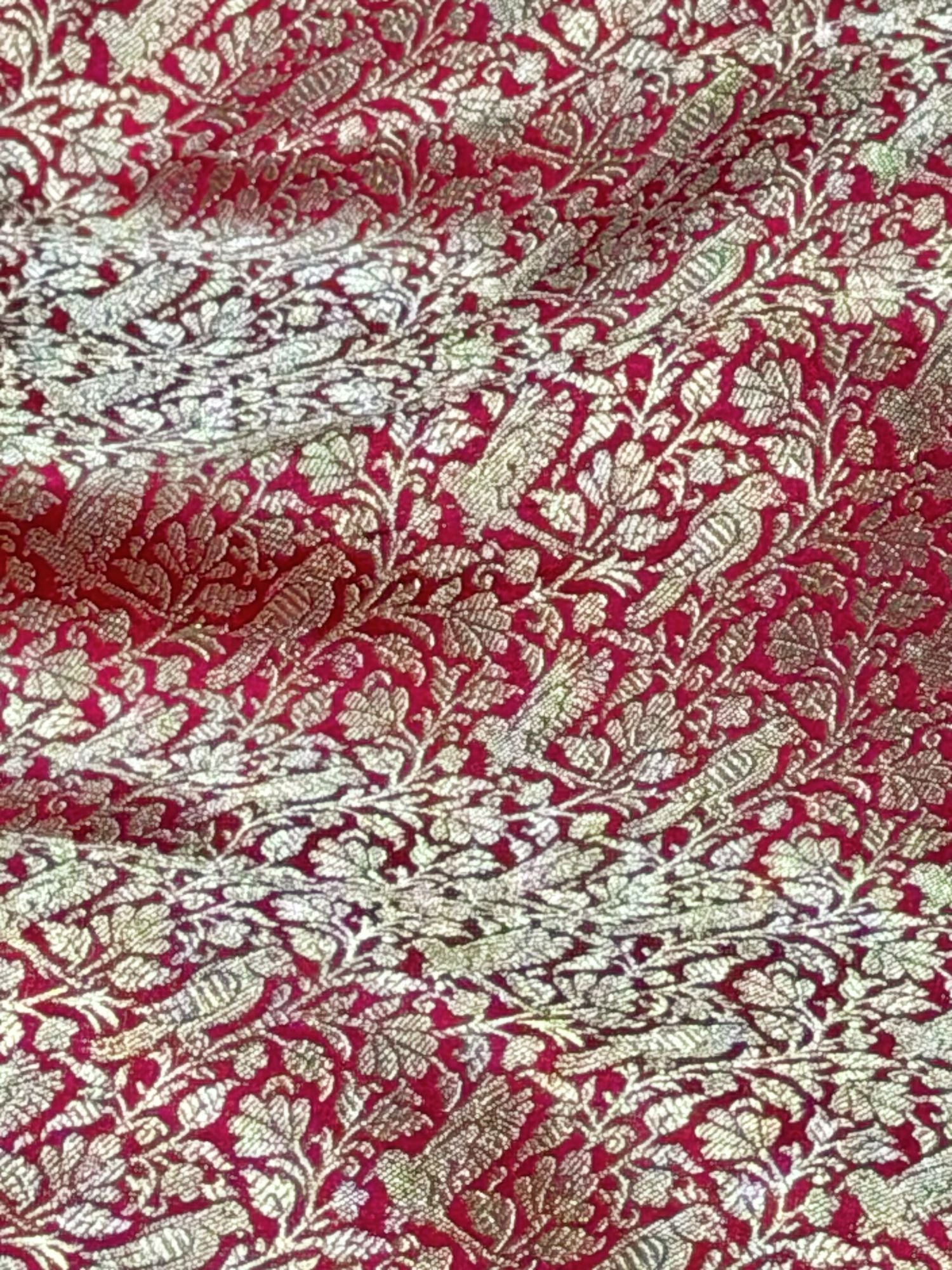 Rani Pink Shikarghah Katan Silk Handloom Fabric