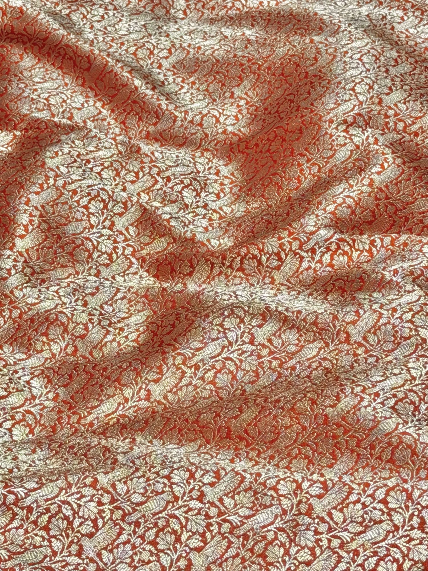 Rust Shikarghah Katan Silk Handloom Fabric