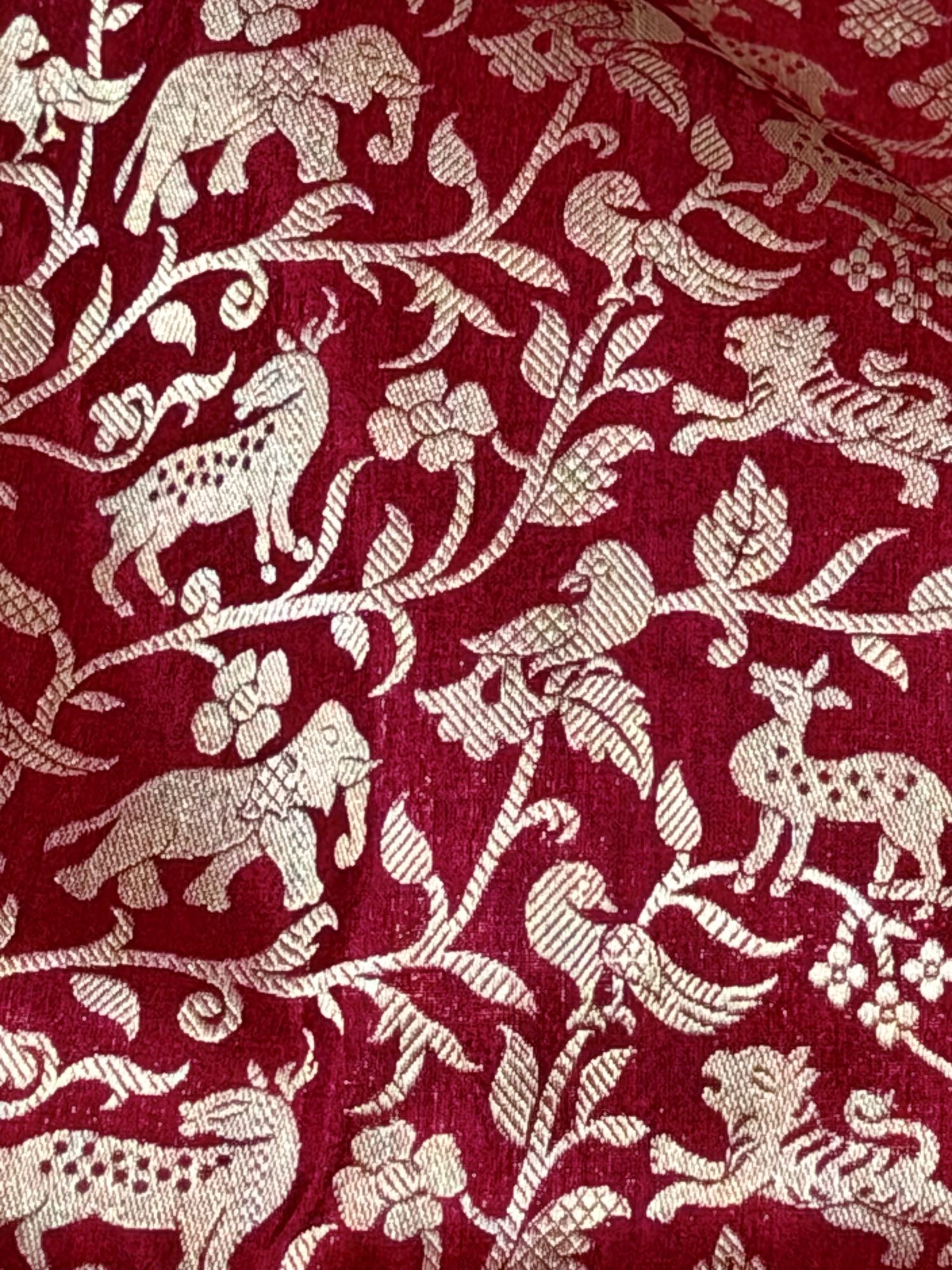 Deep Red Shikarghah Katan Silk Handloom Fabric
