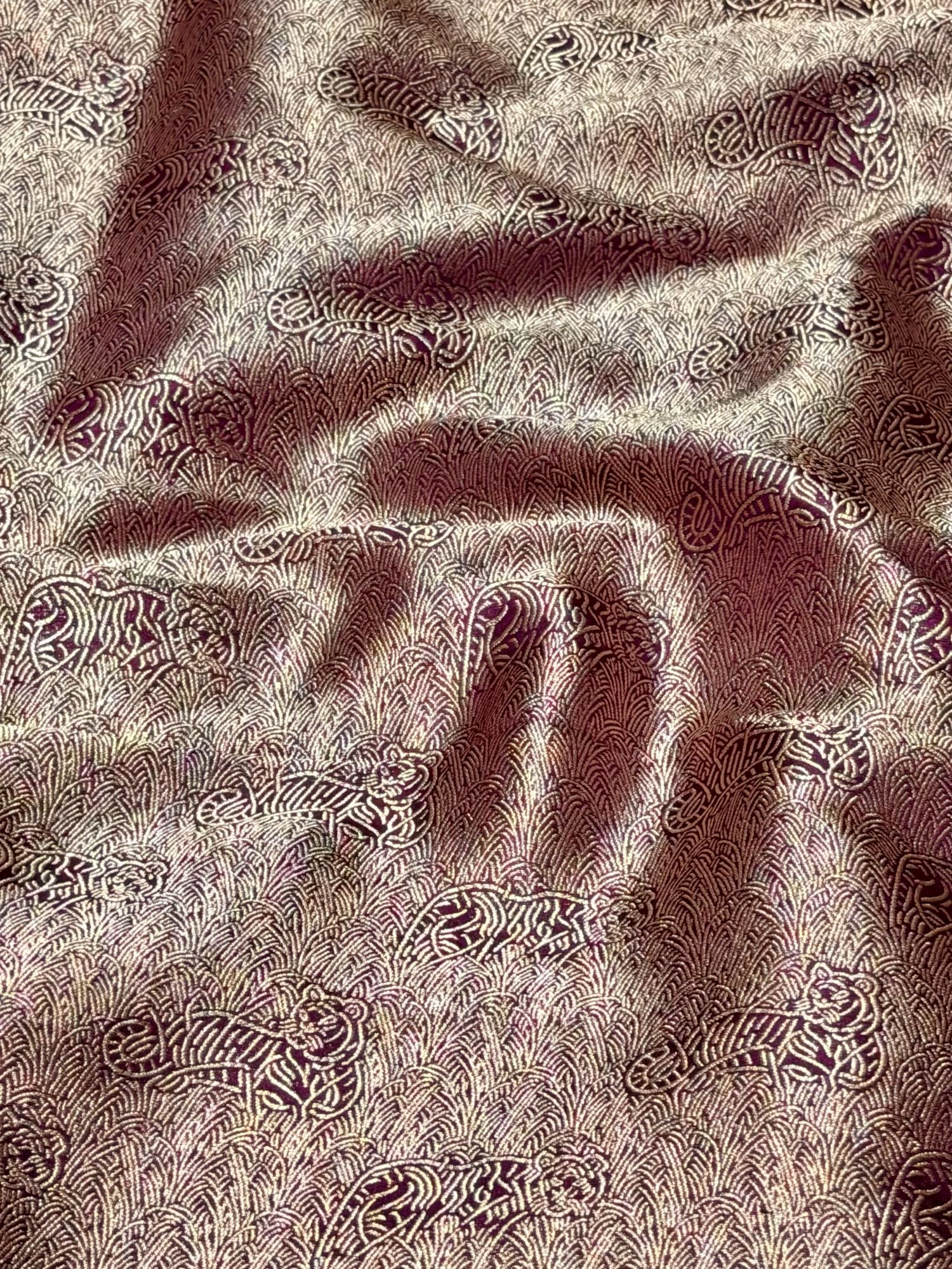 Deep Magenta Brocade Katan Silk Handloom Fabric