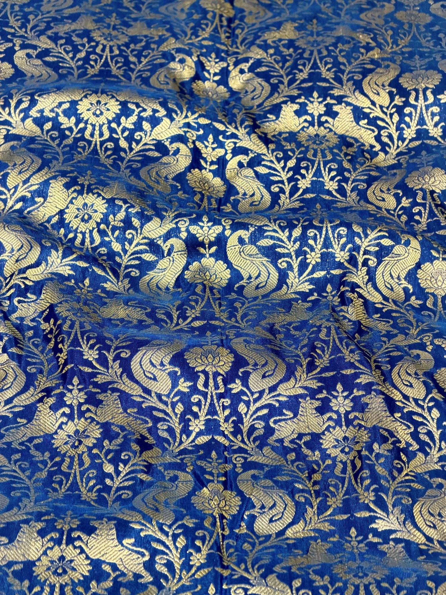 Royal Blue Shikarghah Katan Silk Handloom Fabric
