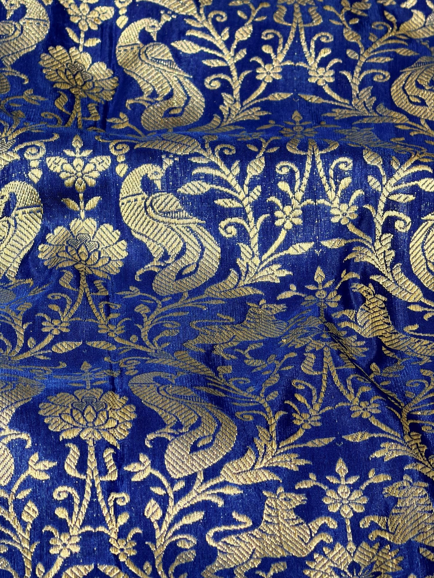 Royal Blue Shikarghah Katan Silk Handloom Fabric
