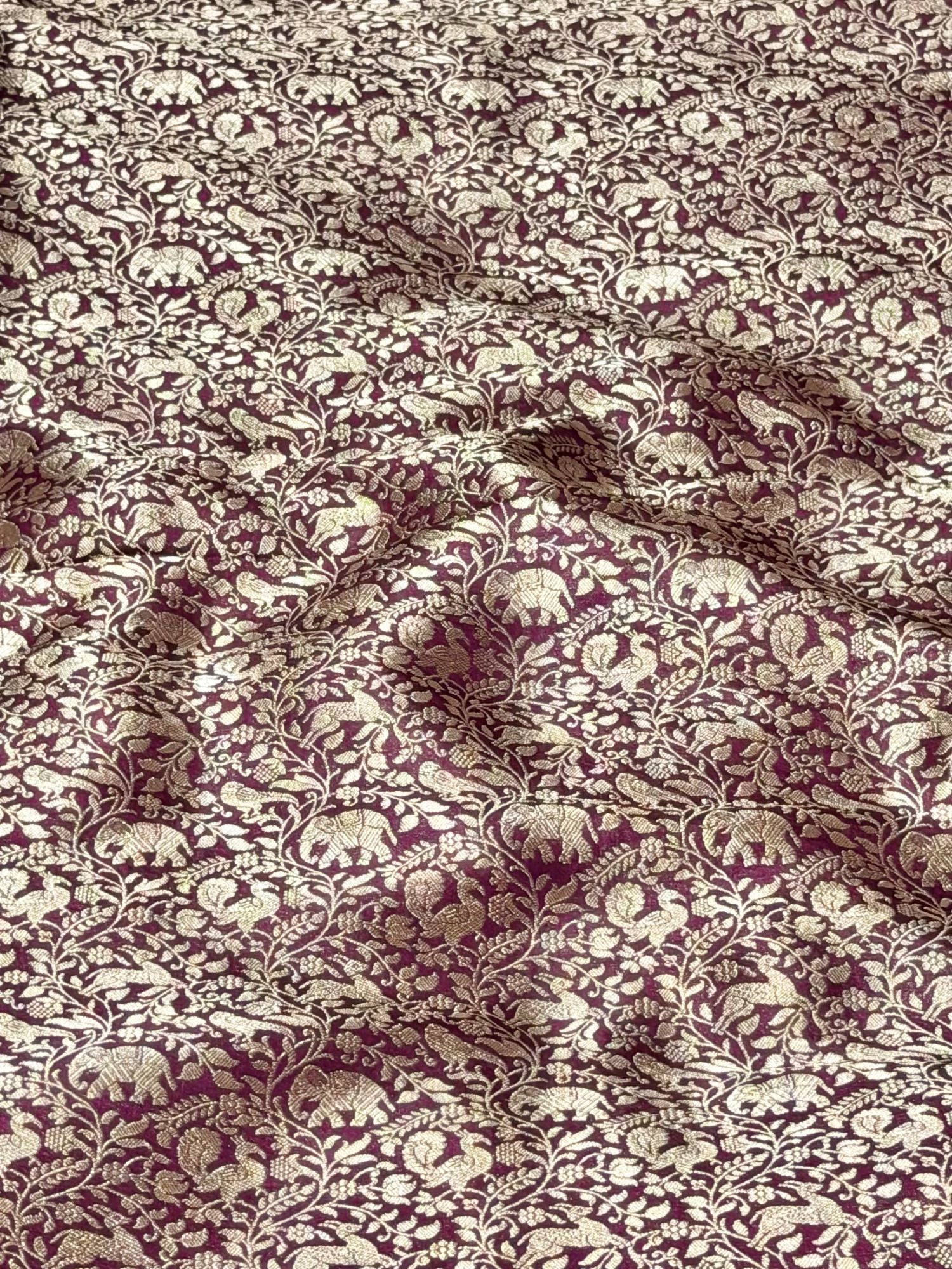 Deep Magenta Shikargah Katan Silk Handloom Fabric