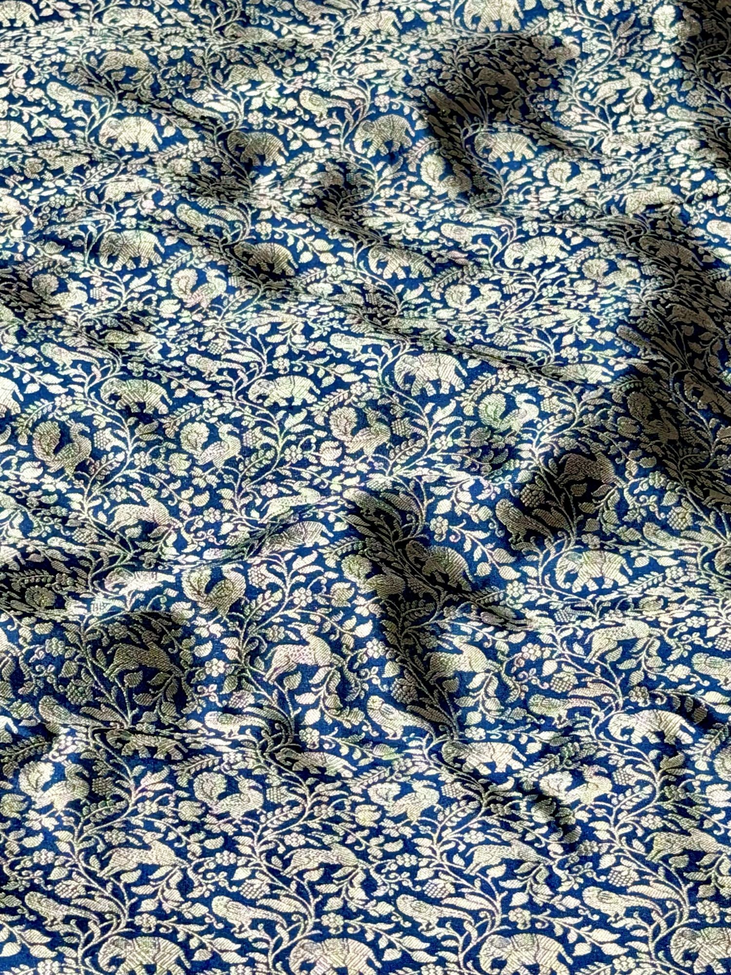 Deep Navy Shikargah Katan Silk Handloom Fabric