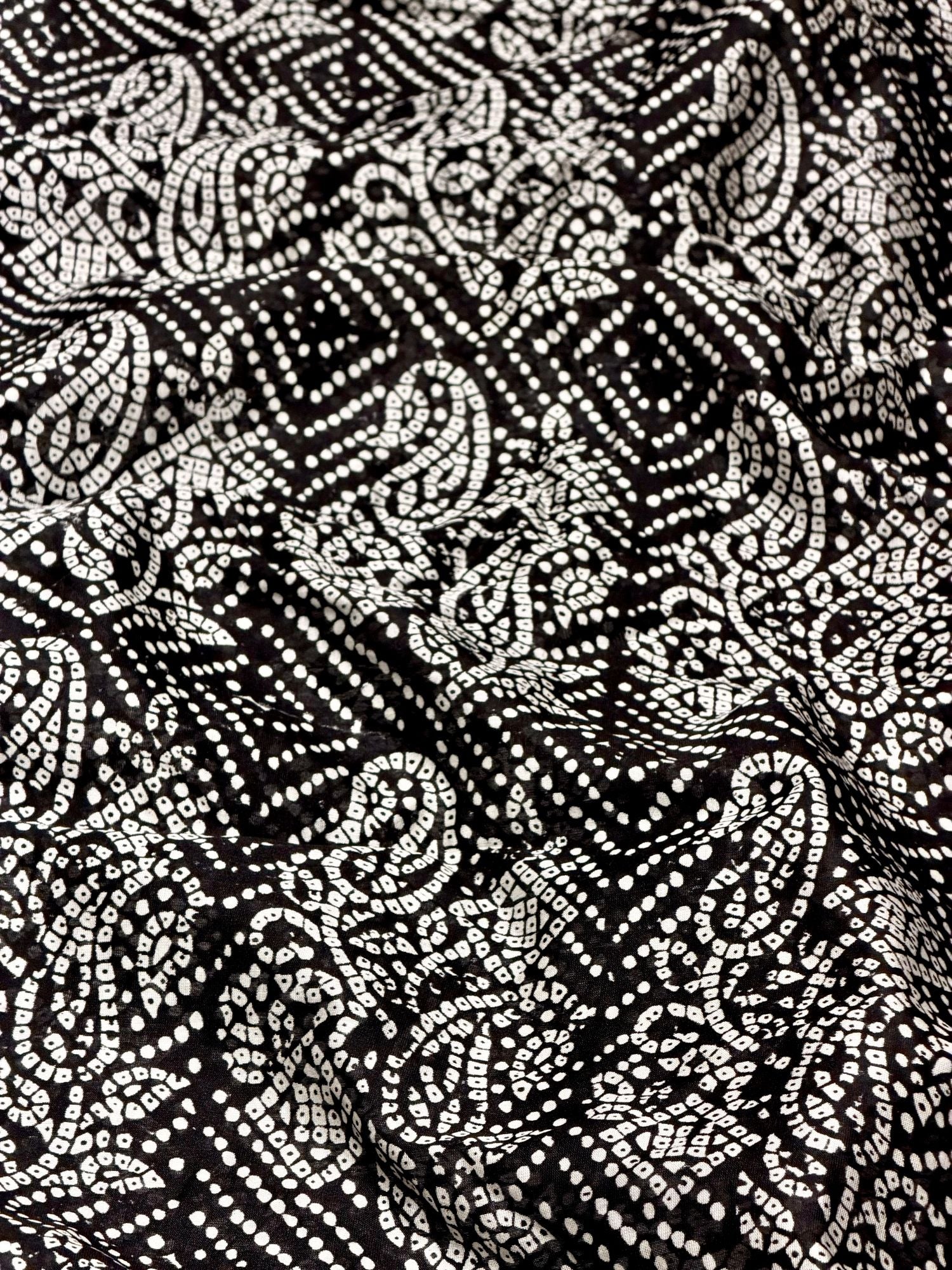 Black Chanderi Silk Fabric With Hand Block Print