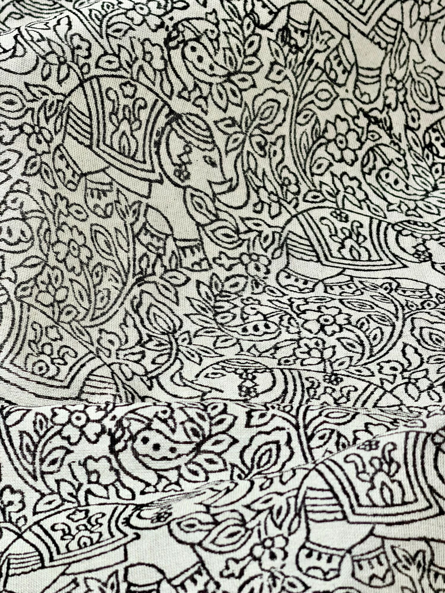 White Chanderi Silk Fabric With Hand Block Print