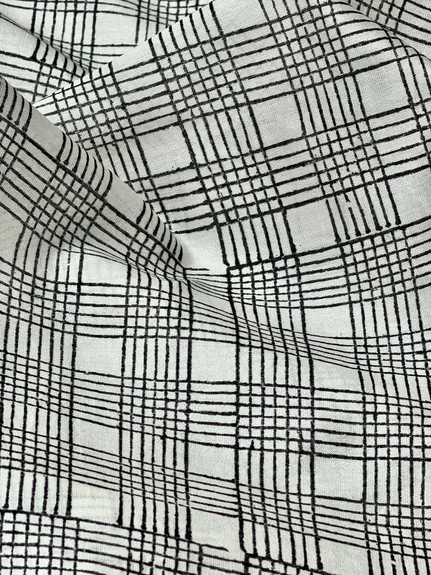 White Chanderi Silk Fabric With Hand Block Print