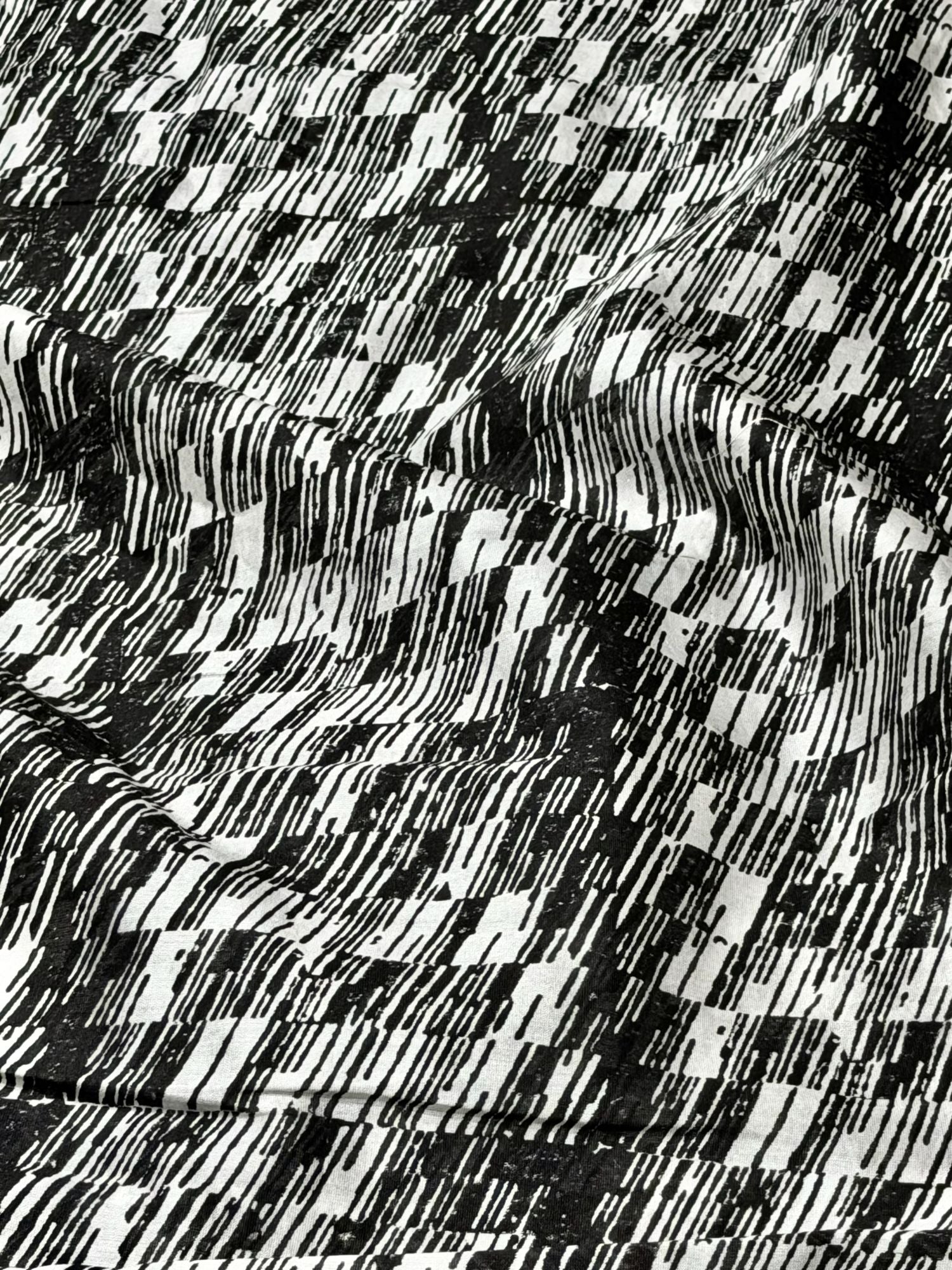 Black Chanderi Silk Fabric With Hand Block Print