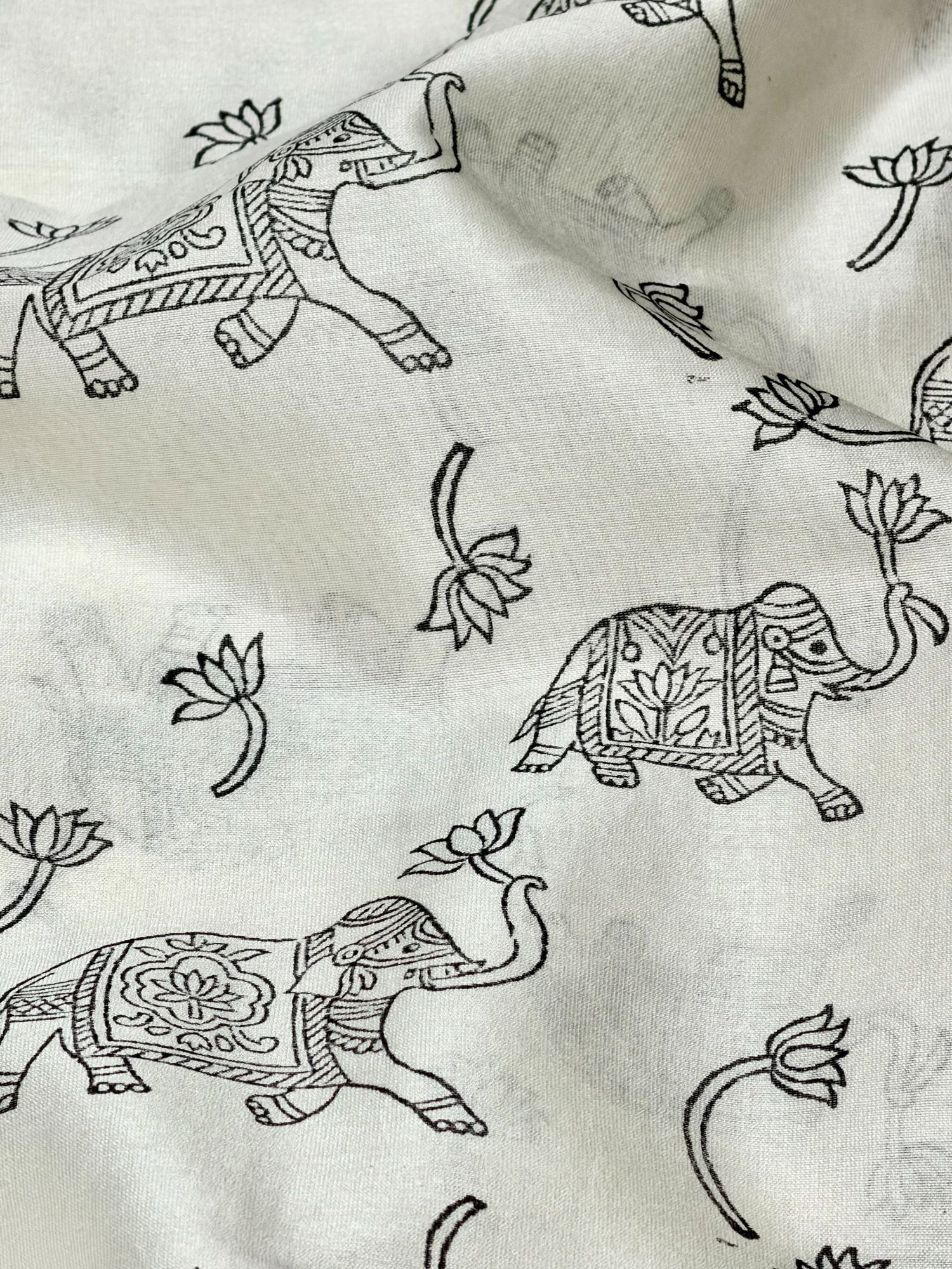 White Chanderi Silk Fabric With Hand Block Print