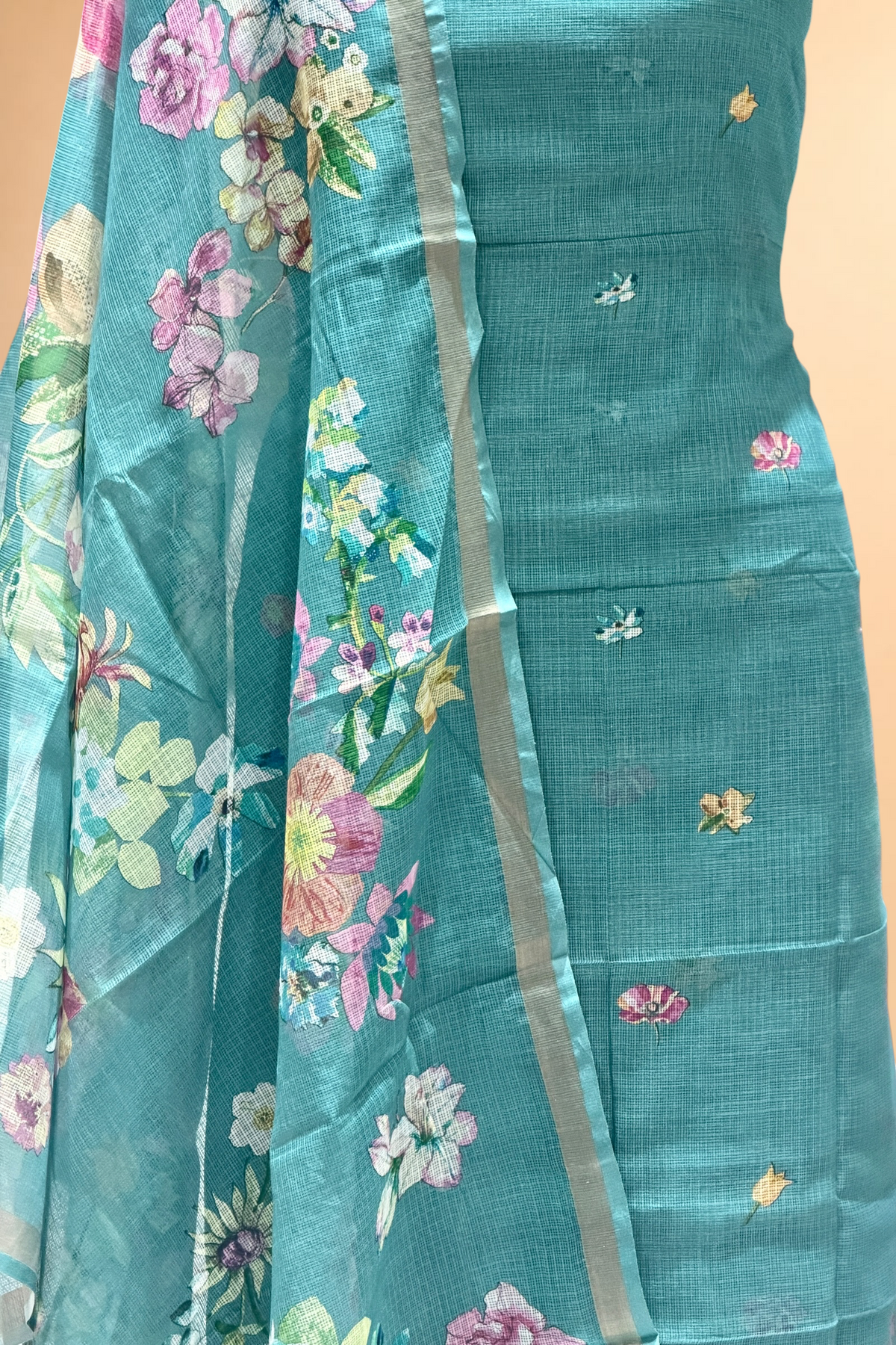 Teal Pure Kota Silk Suit Set