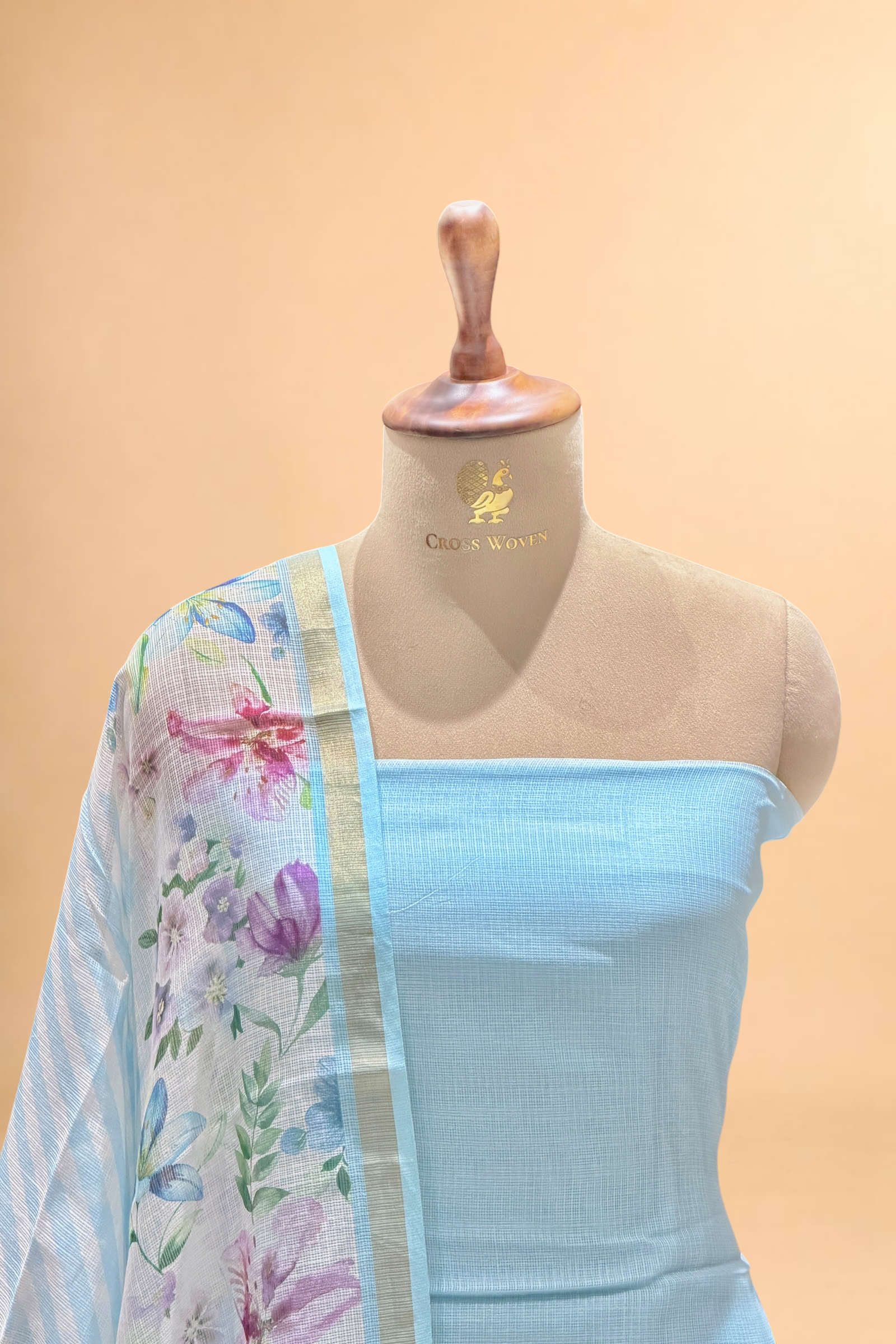 Powder Blue Pure Kota Silk Suit Set