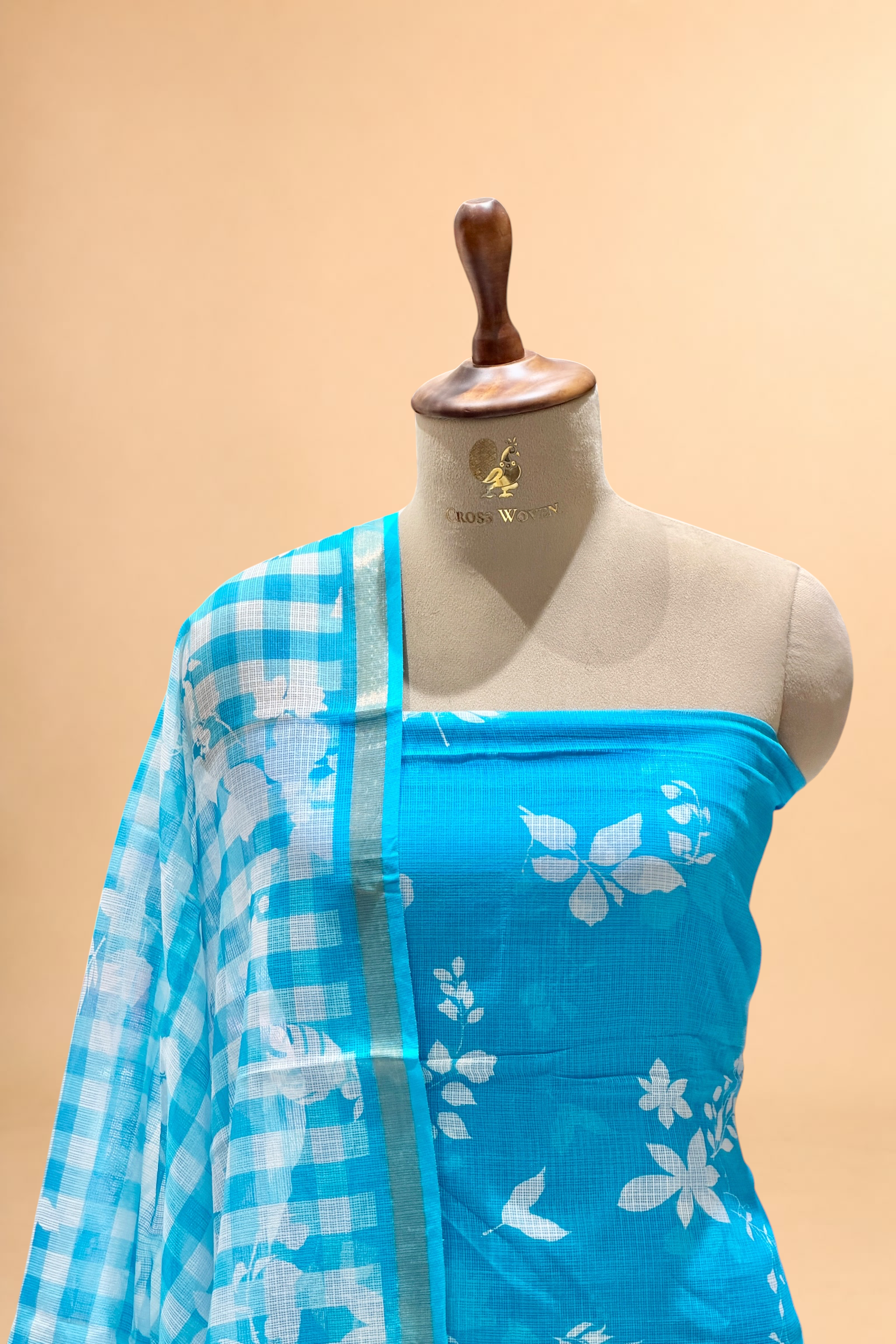 Aqua Blue Pure Kota Silk Suit Set