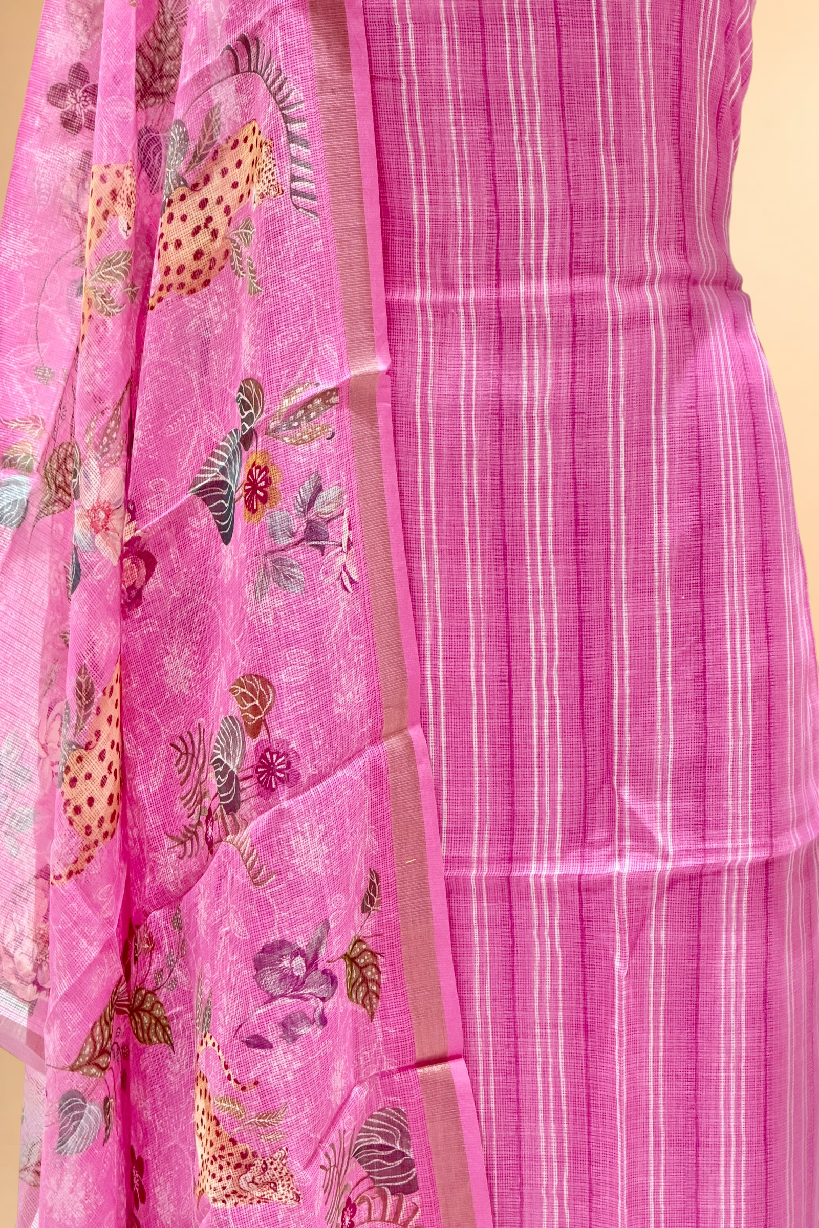 Vibrant Pink Pure Kota Silk Suit Set