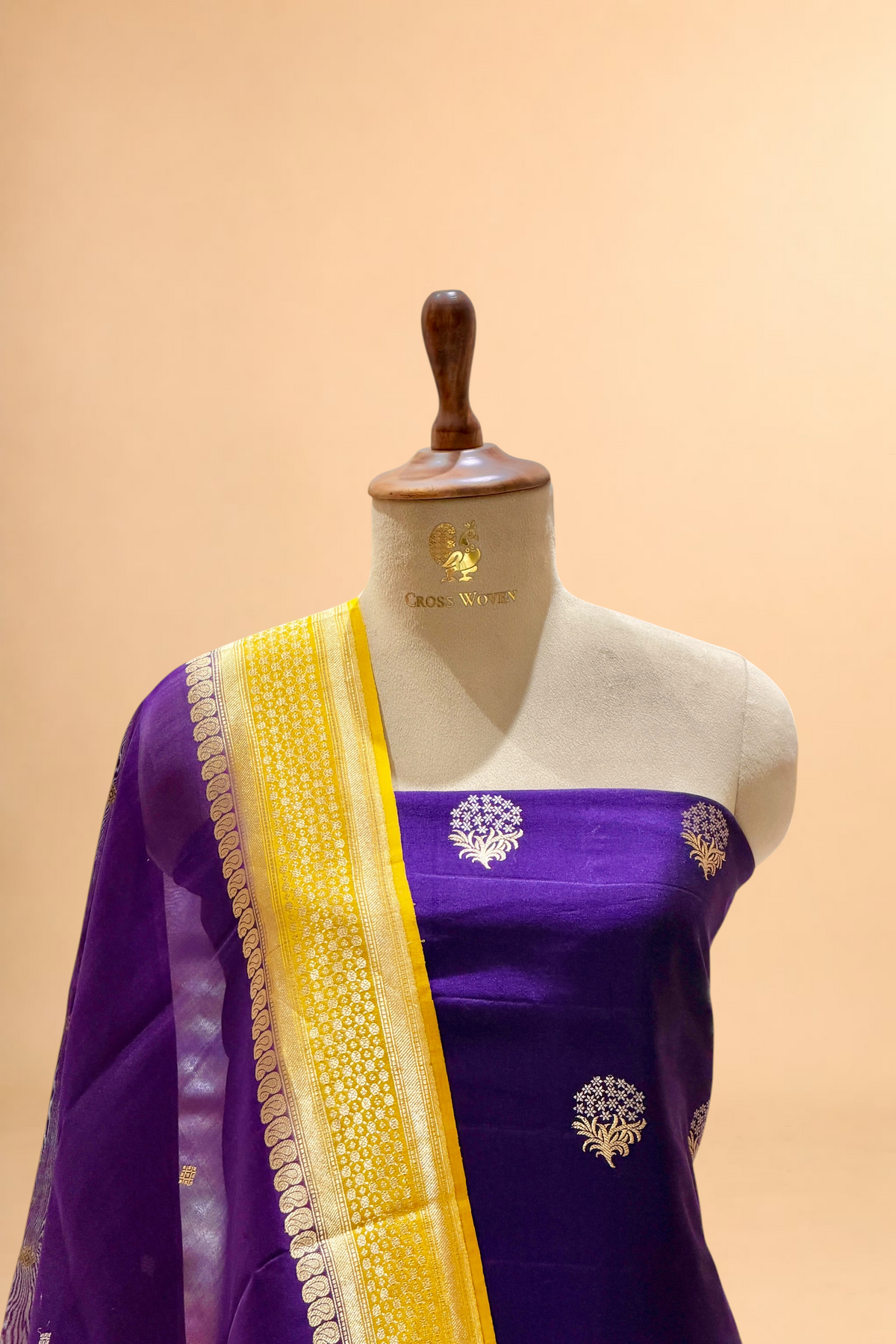 Royal Purple Chiniya Silk Suit Set With Contrast Border Dupatta