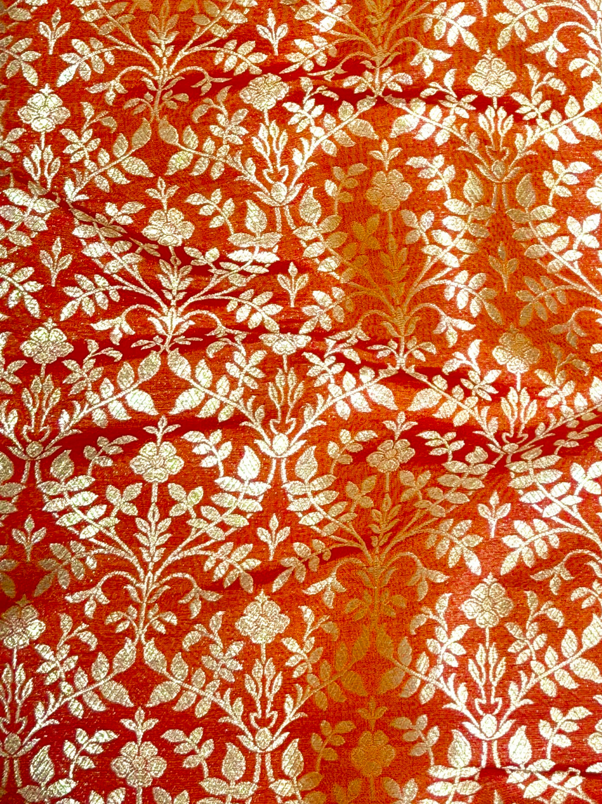 Royal Orange Pure Katan Silk Allover Jaal Fabric