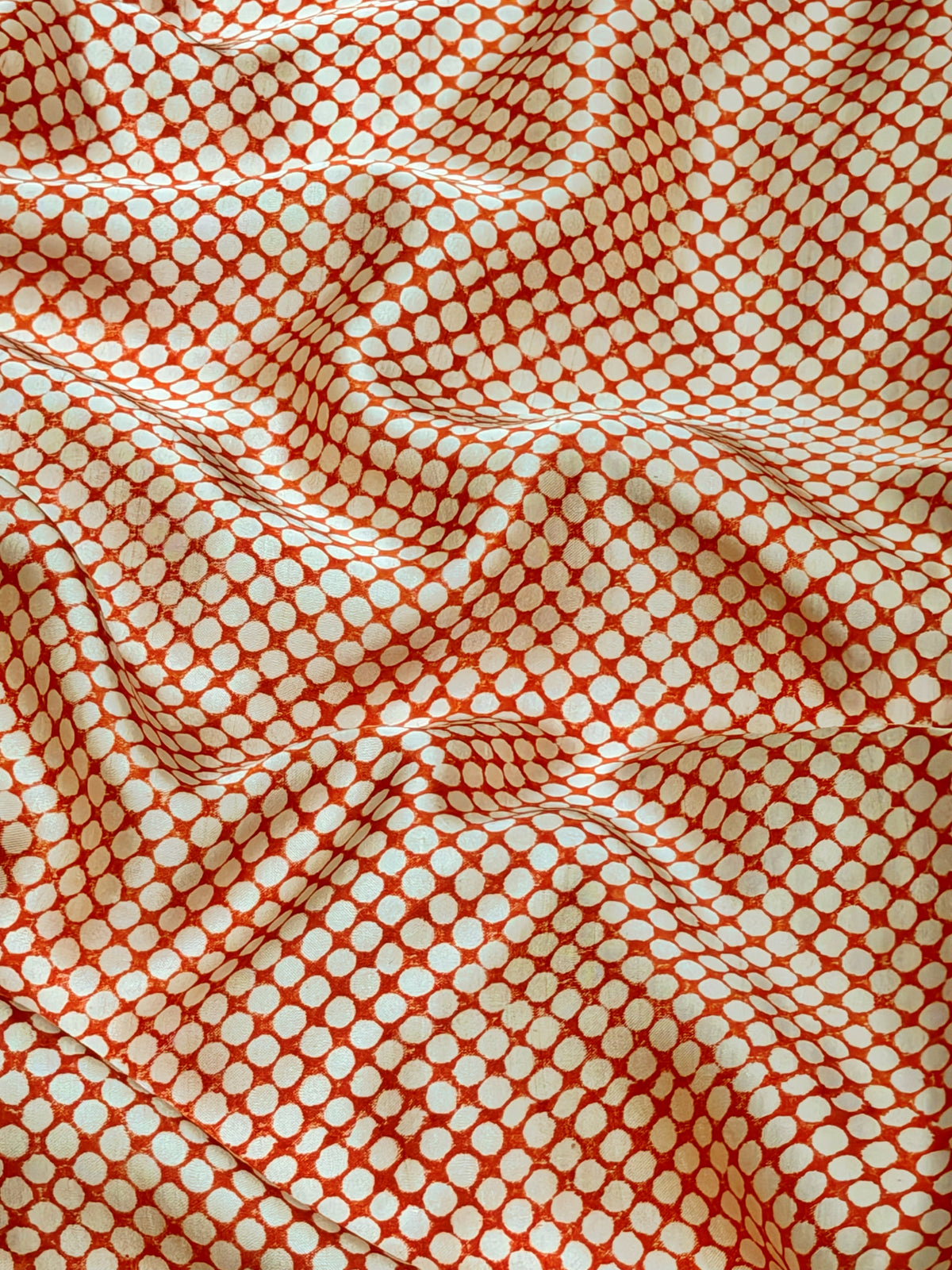 Orange Muslin Silk Polka Block Print Fabric