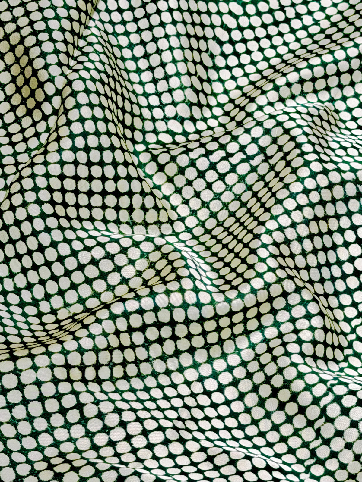 Green Muslin Silk Polka Block Print Fabric