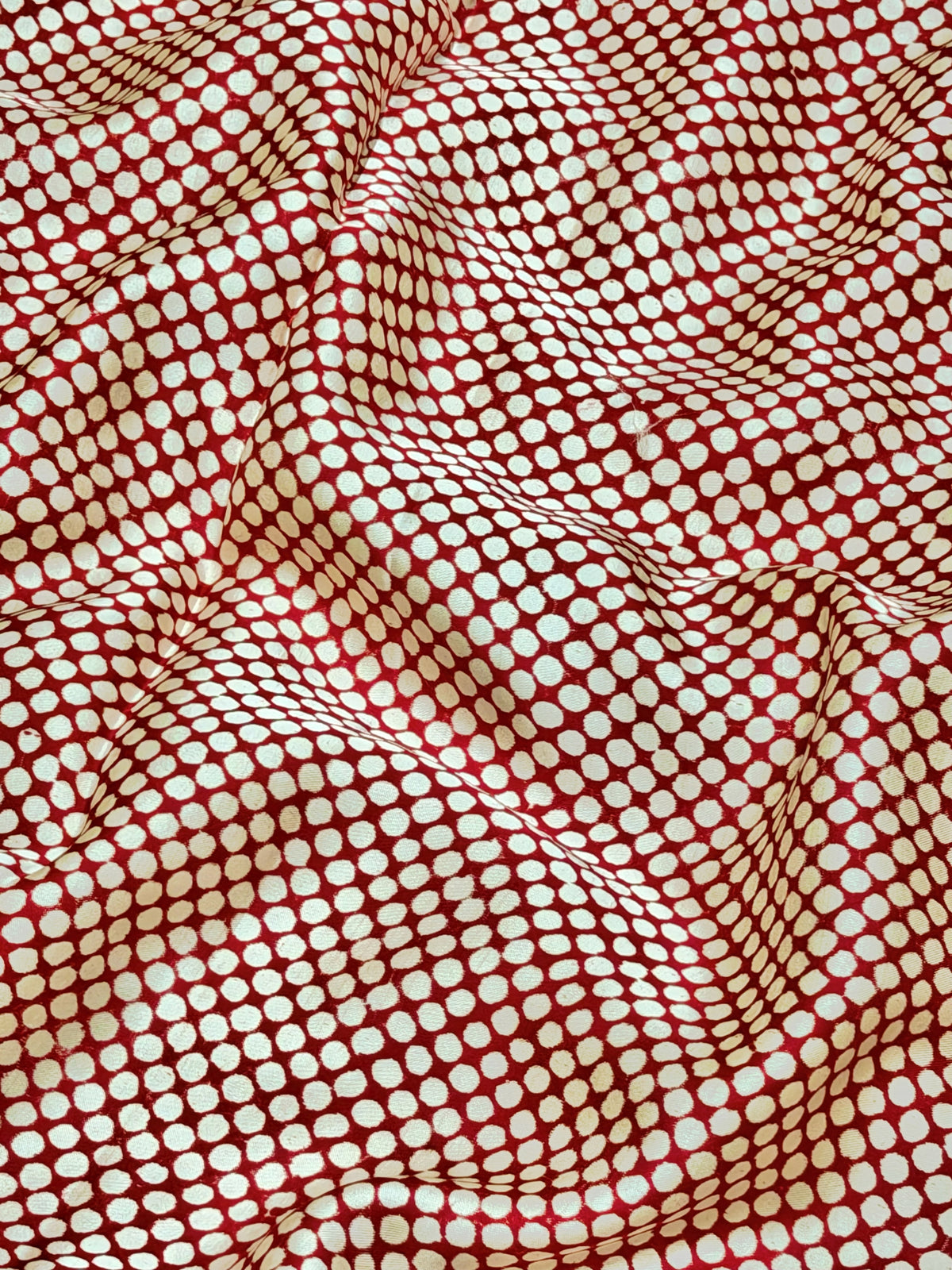 Red Muslin Silk Polka Block Print Fabric