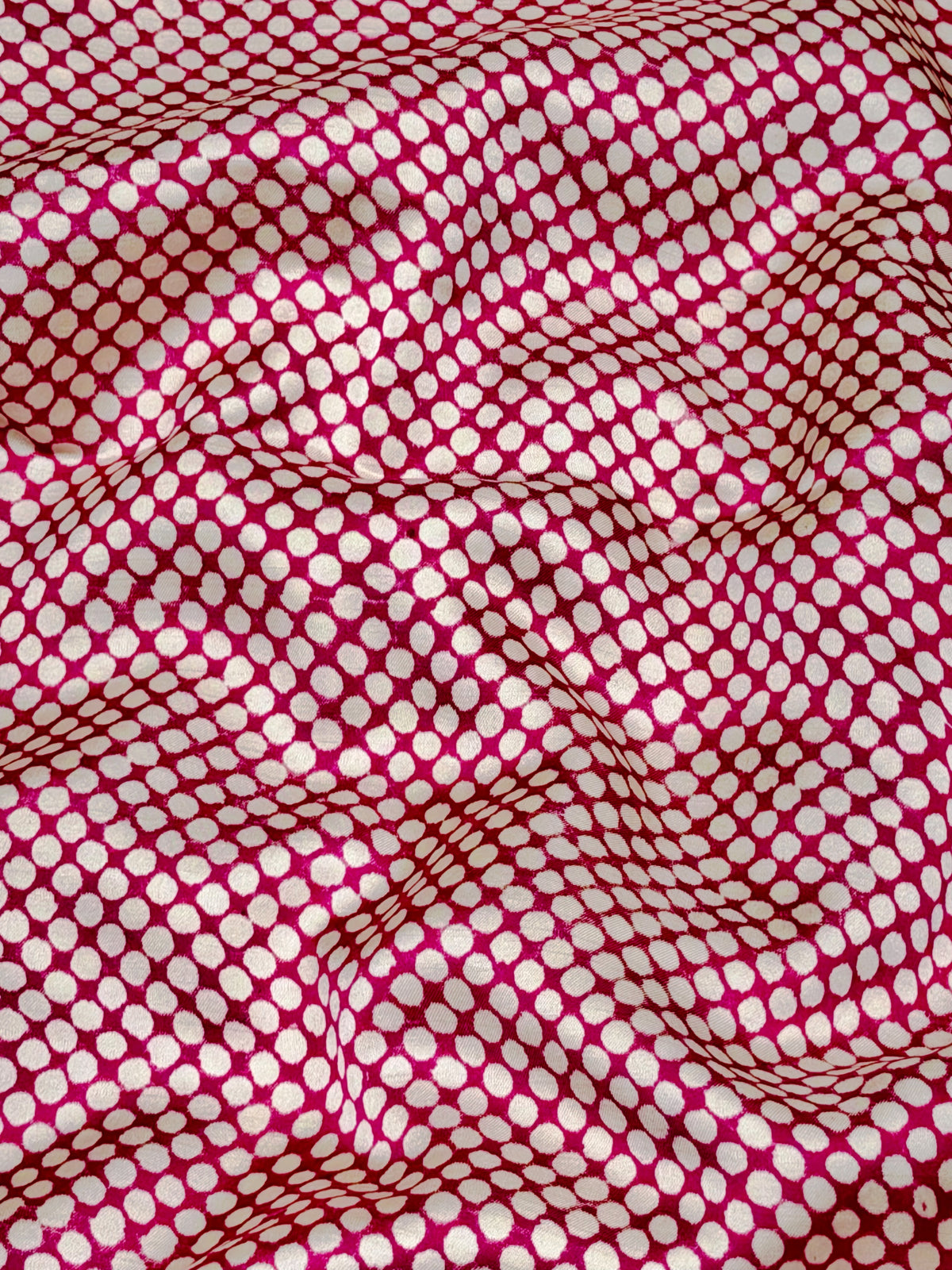 Pink Muslin Silk Polka Block Print Fabric