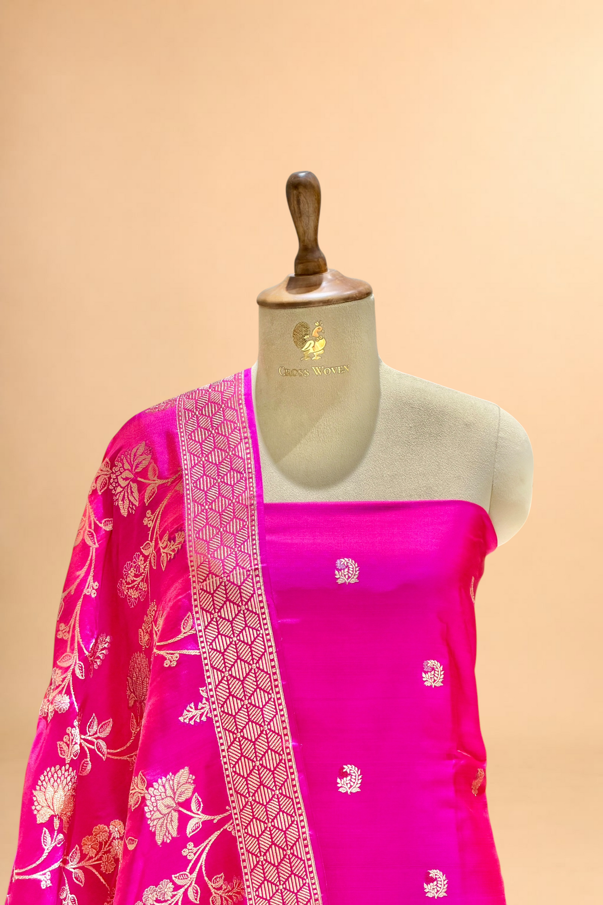 Rani Pink Katan Silk Iktara Suit with Meena Kadhwa Floral Jaal Dupatta