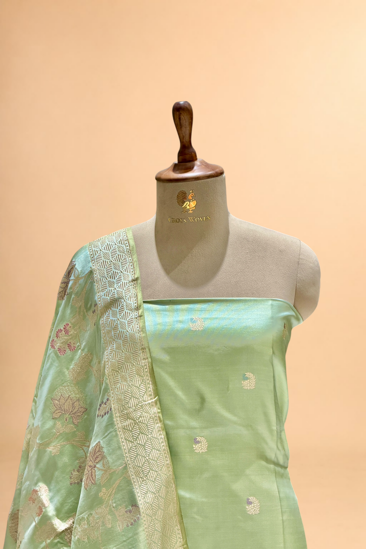Pastel Green Katan Silk Iktara Suit with Meena Kadhwa Floral Jaal Dupatta