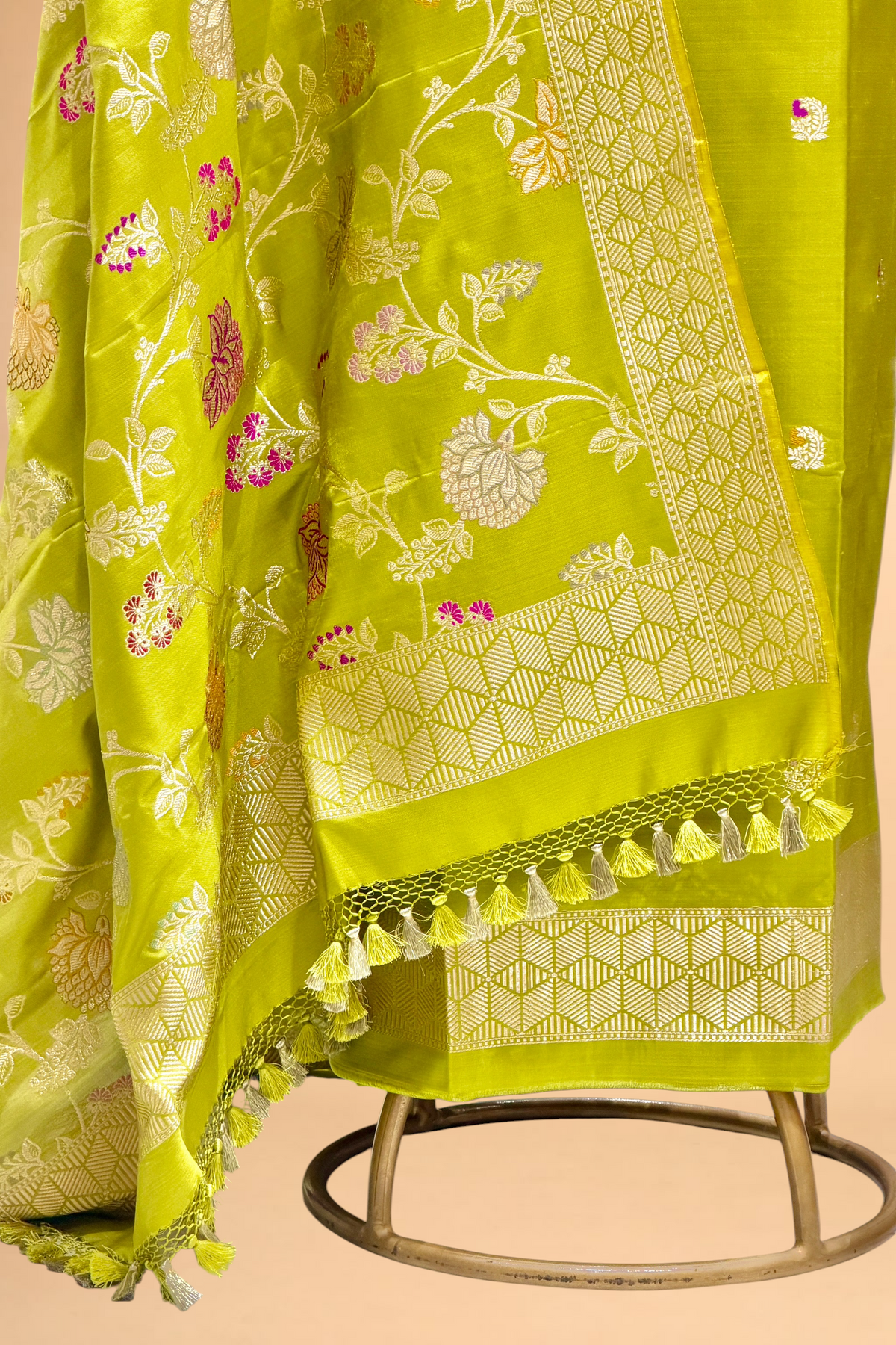 Lime Green Katan Silk Iktara Suit with Meena Kadhwa Floral Jaal Dupatta