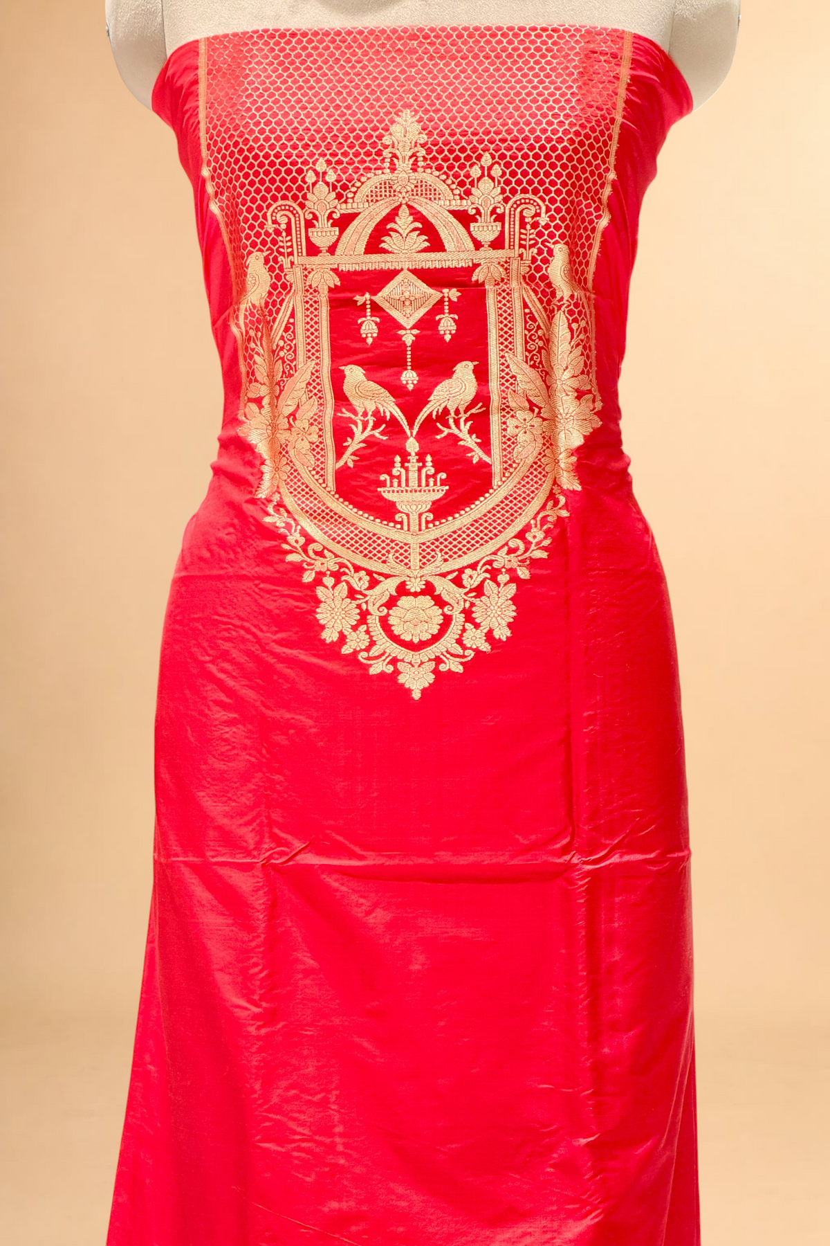 Red Katan Silk Co-Ord Set with Regal Panel