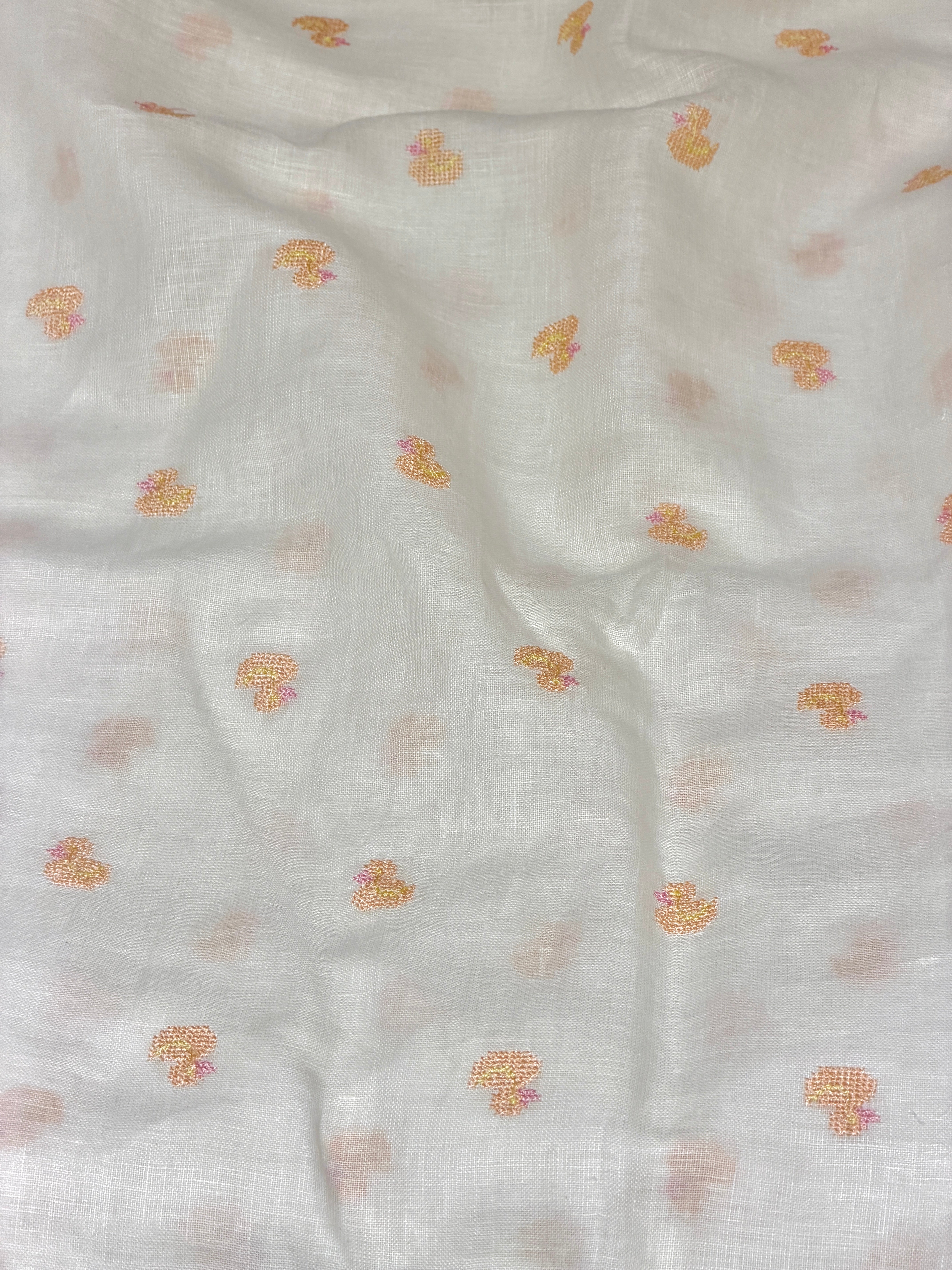 White Linen Fabric With Duck Embroidery