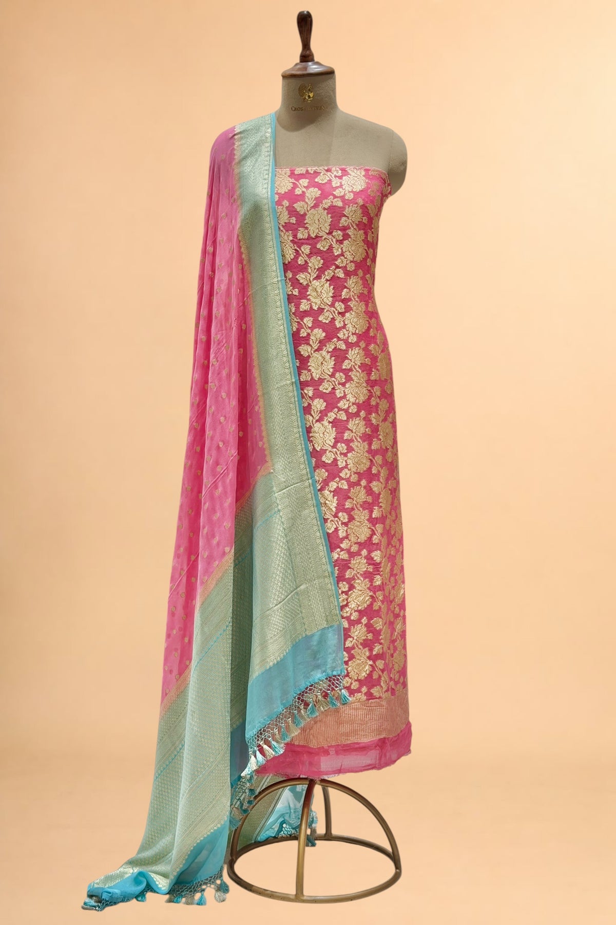 Pink Pure Georgette Suit Set with Contrast Border Dupatta