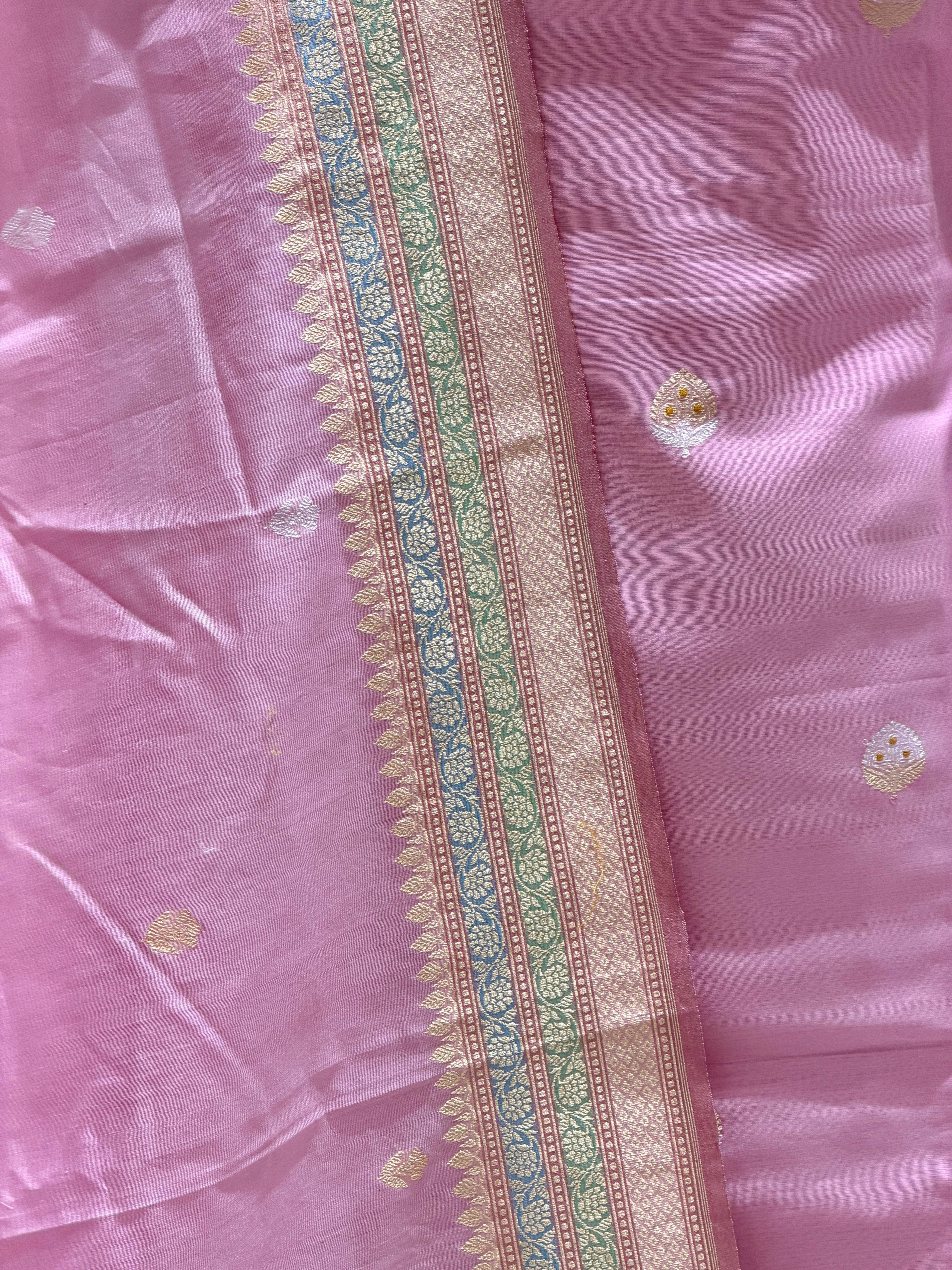 Pink Premium Cotton Banarasi Suit With Meenakari Floral Motif