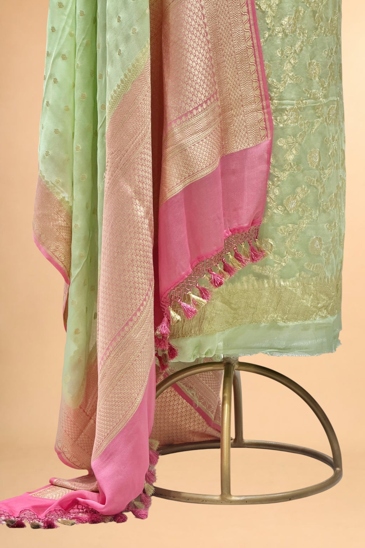 Pastel Green Pure Georgette Suit Set with Contrast Border Dupatta