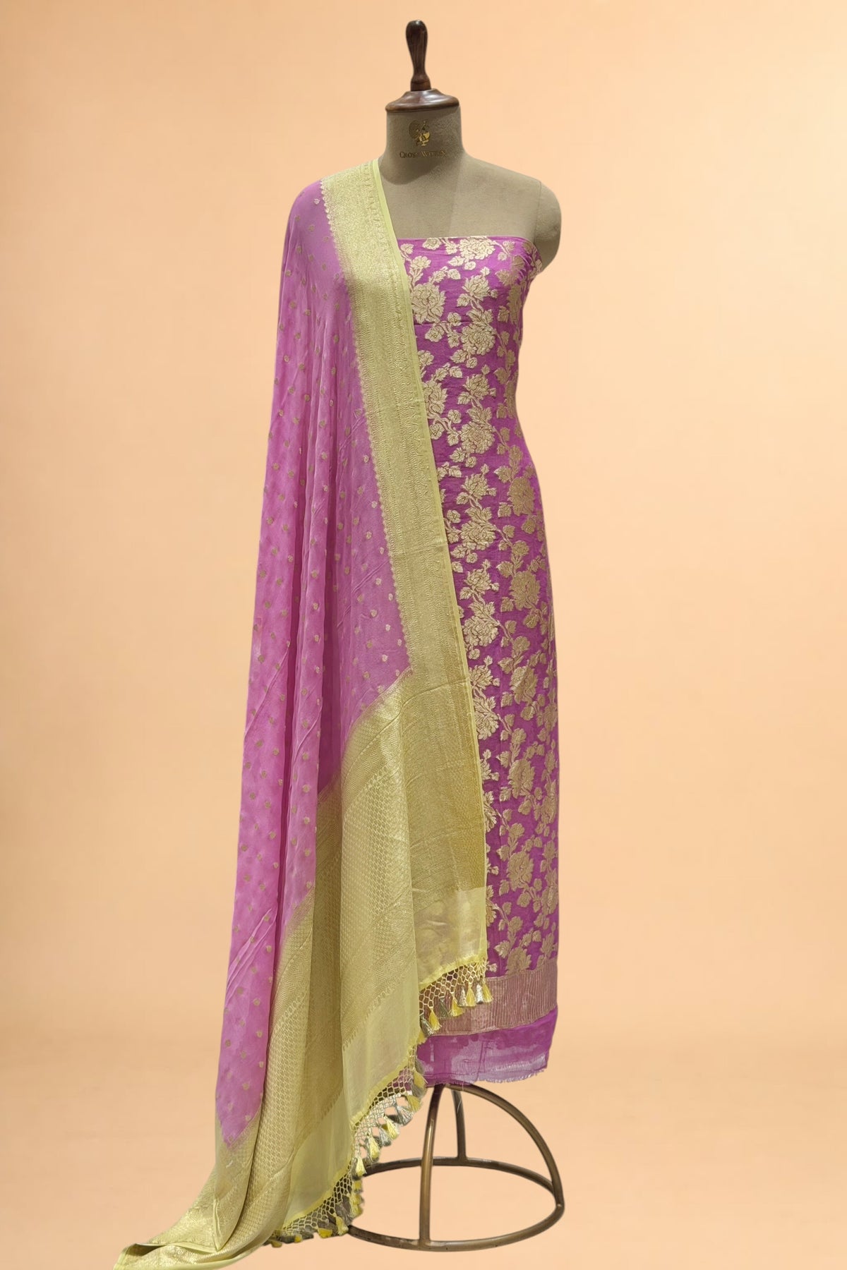 Mauve Purple Pure Georgette Suit Set with Contrast Border Dupatta