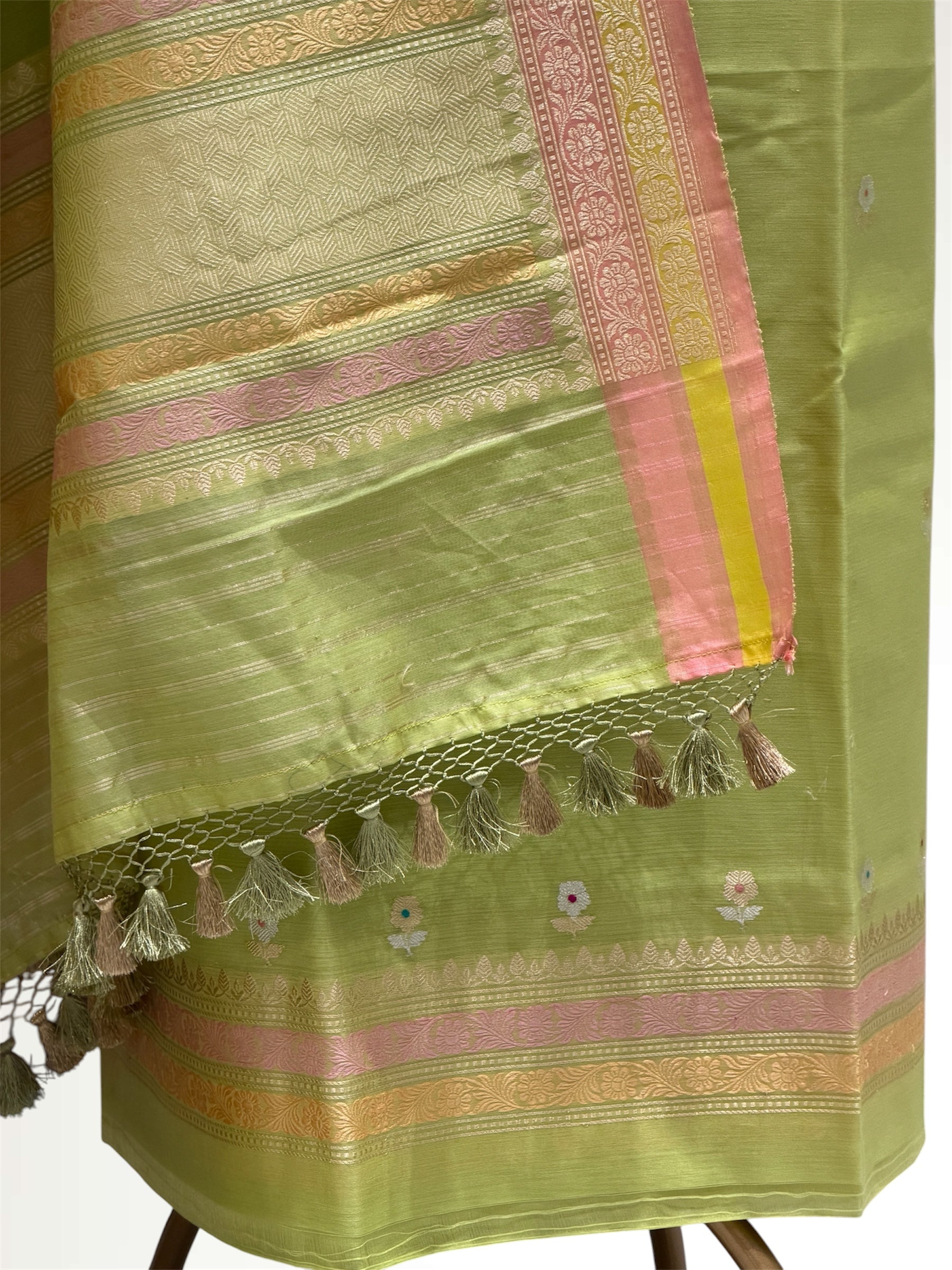 Sage Green Premium Cotton Banarasi Suit With Meenakari Floral Motif