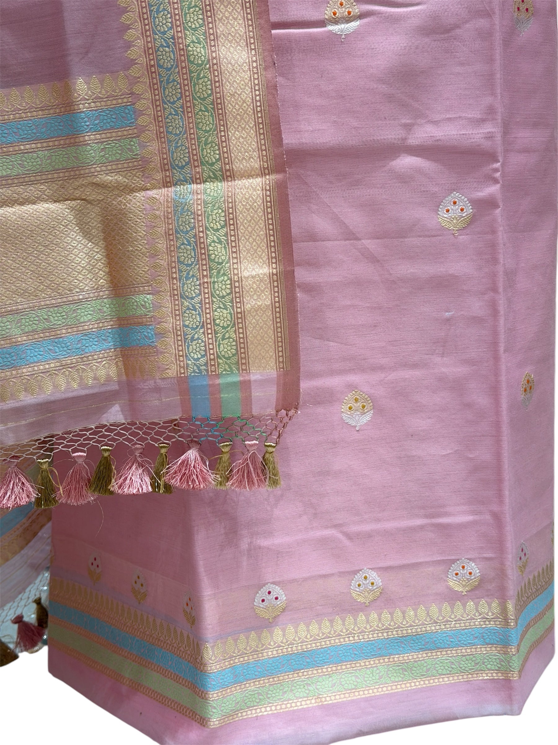 Pink Premium Cotton Banarasi Suit With Meenakari Floral Motif