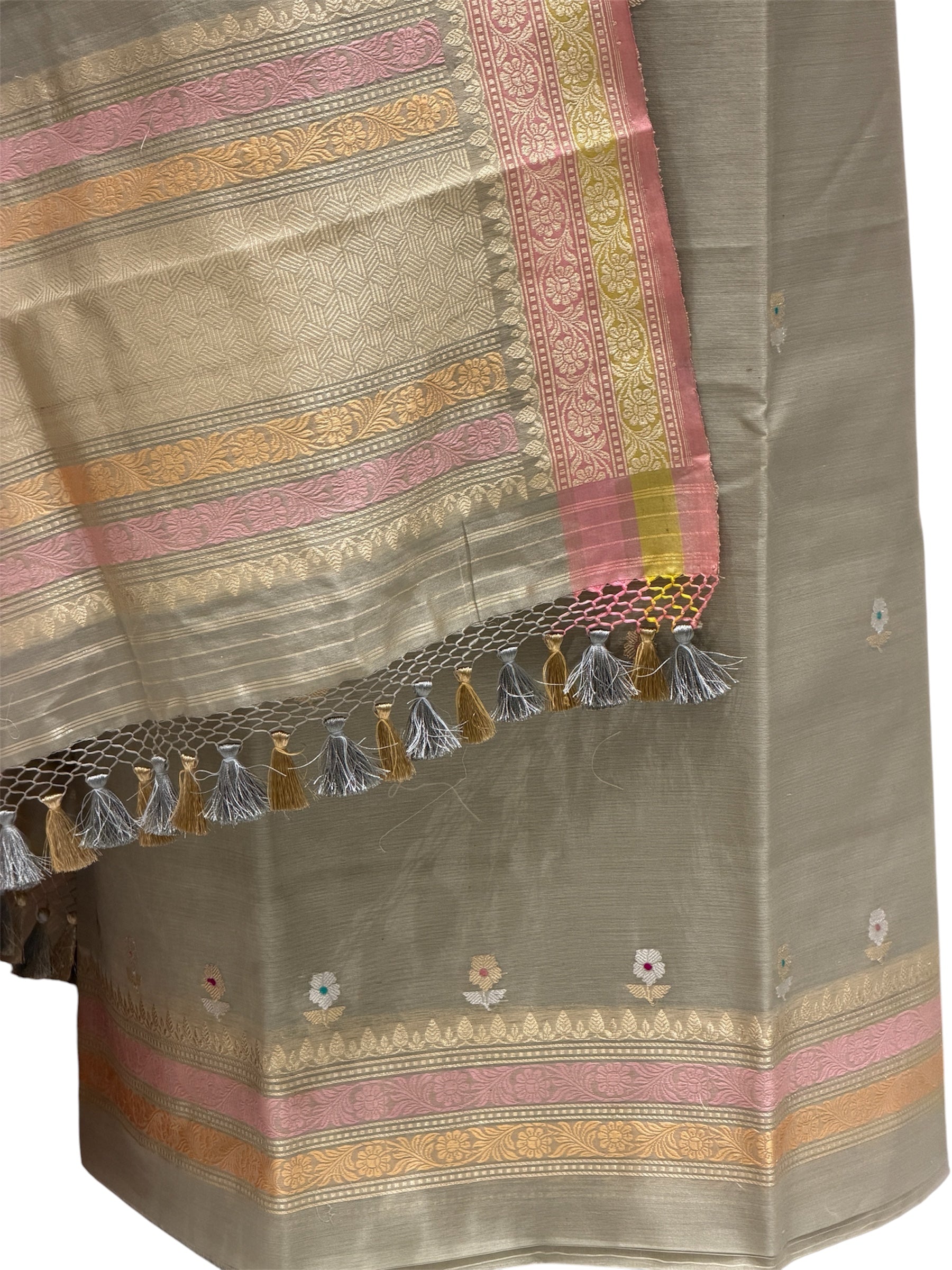 Gray Premium Cotton Banarasi Suit With Meenakari Floral Motif