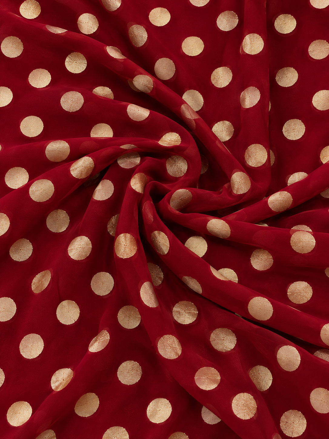 Red Pure Georgette Fabric with Polka Dots