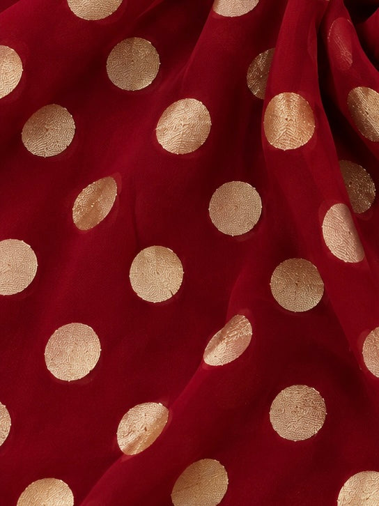 Red Pure Georgette Fabric with Polka Dots
